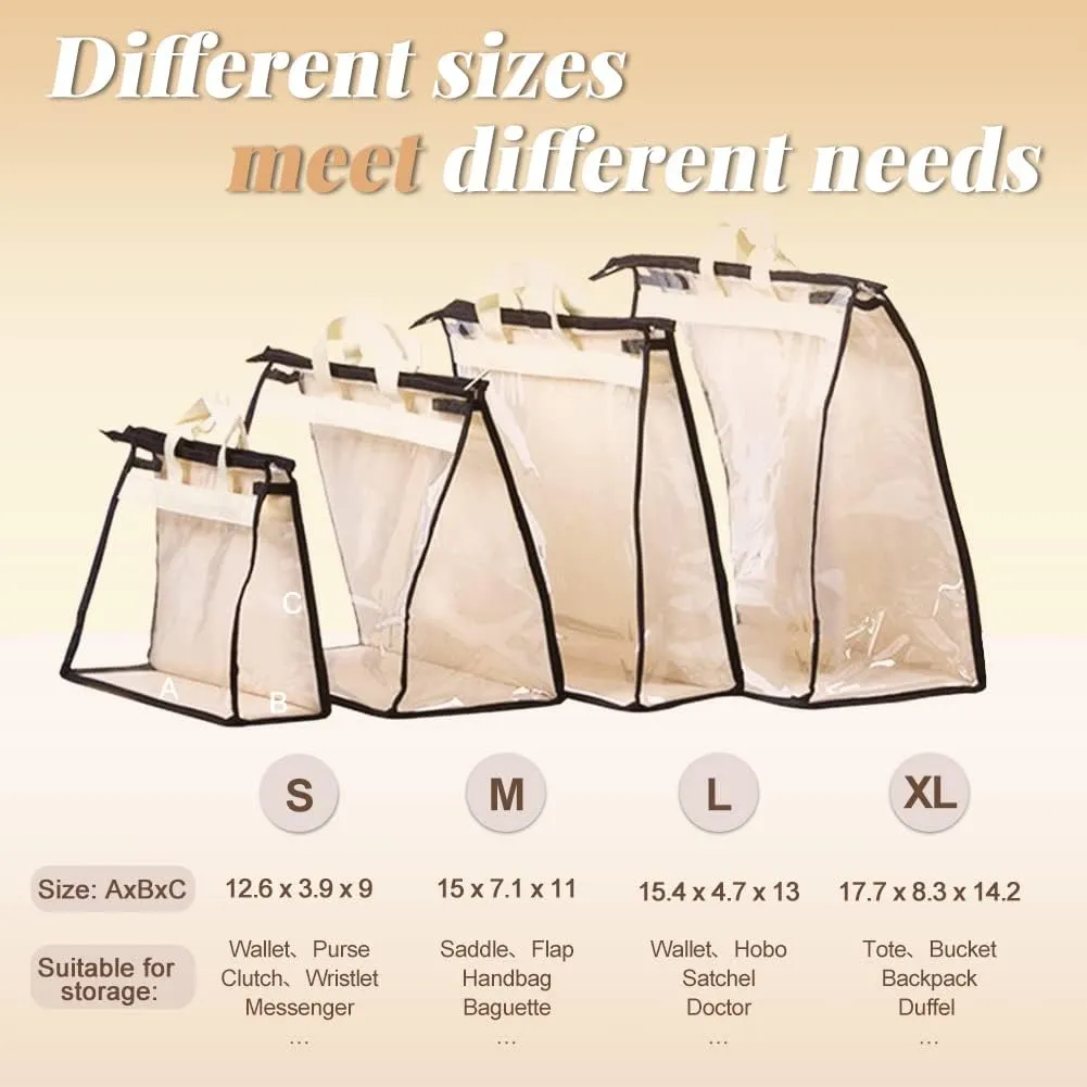 2 PCS Hanging Handbag Storage Organizer Purse Dustproof Storage Bag Transparent Non-woven Storage Bag with Zipper and Handle (L)