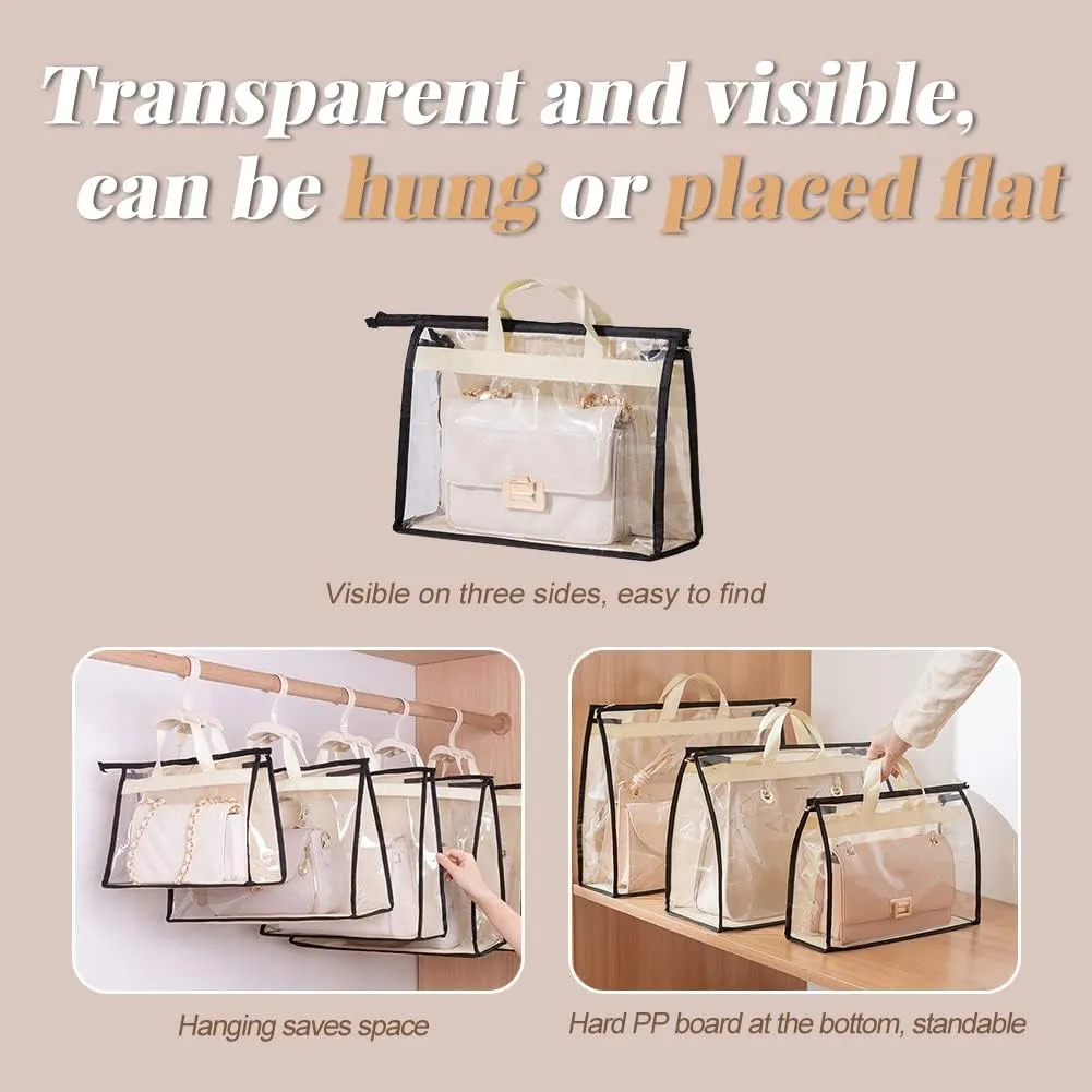 2 PCS Hanging Handbag Storage Organizer Purse Dustproof Storage Bag Transparent Non-woven Storage Bag with Zipper and Handle (L)