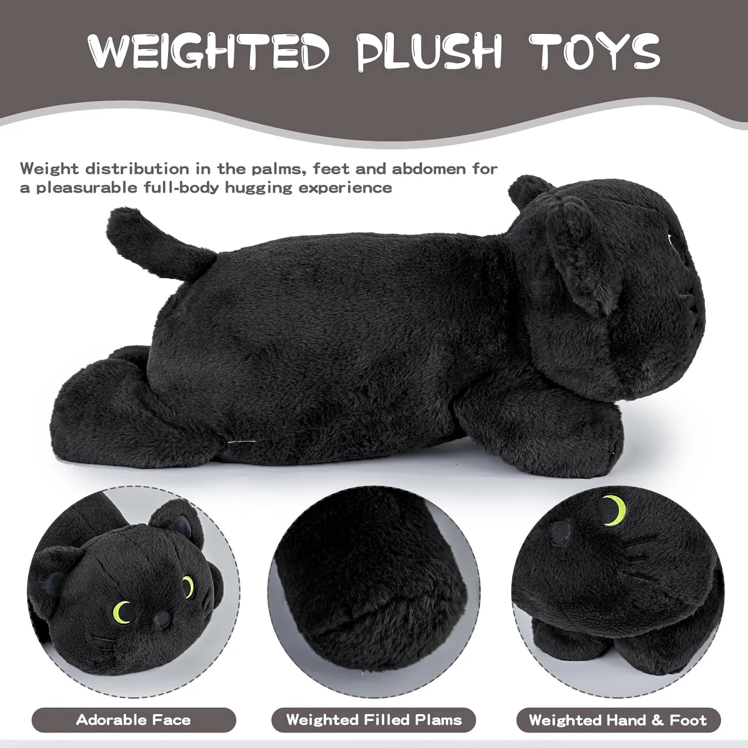 22 inch 4 lbs Big Weighted Stuffed Animal Black Cat Throw Pillow Soft Body Doll Cute Giant Weighted Cat Plush Toy Gift for Kids Girls Boys Birthday Valentines