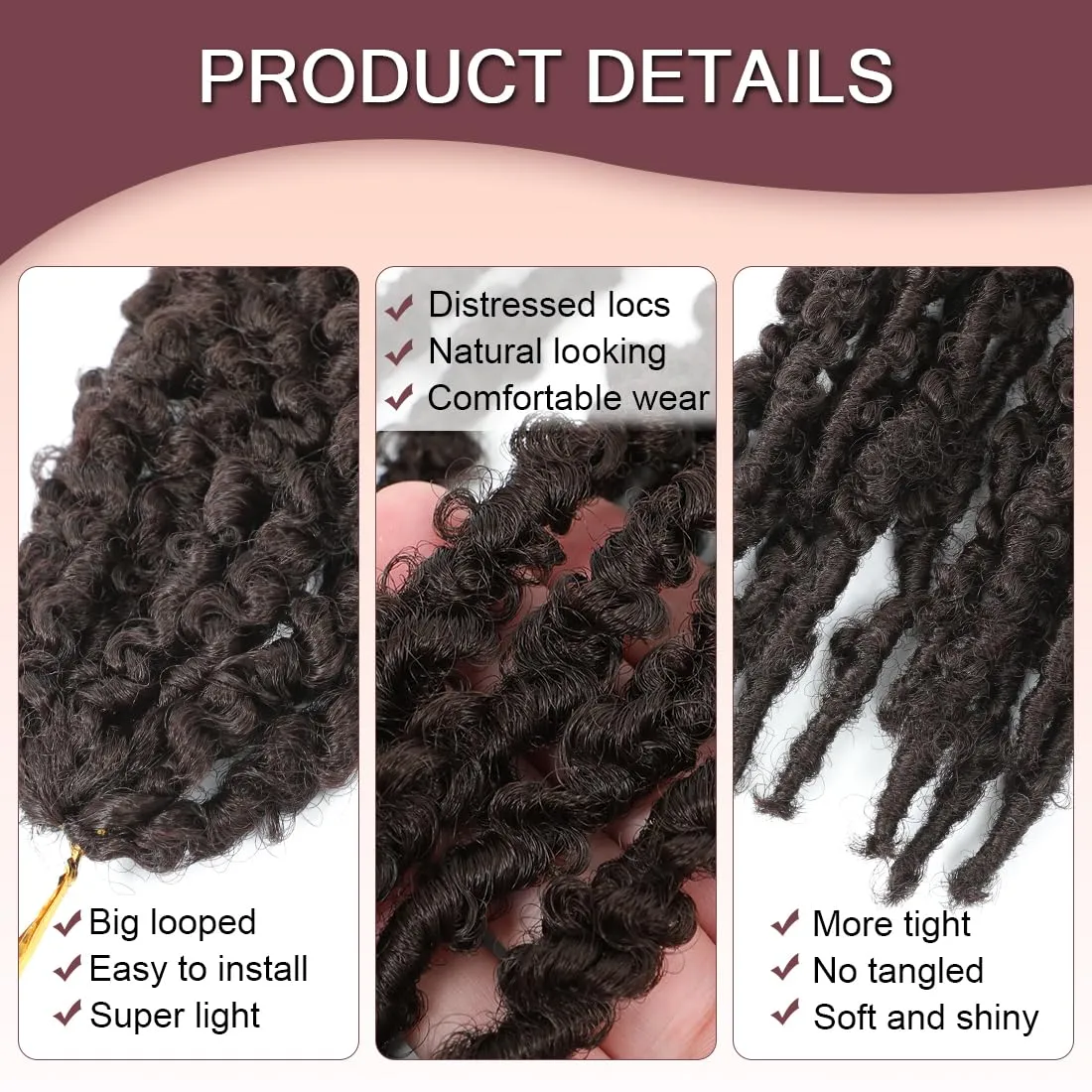 24 inch Butterfly Locs Crochet Hair Distressed Faux Locs Pre Looped Crochet Hair for Black Women 6 Packs Long Butterfly Soft Locs Hair Extension(24inch,#4)