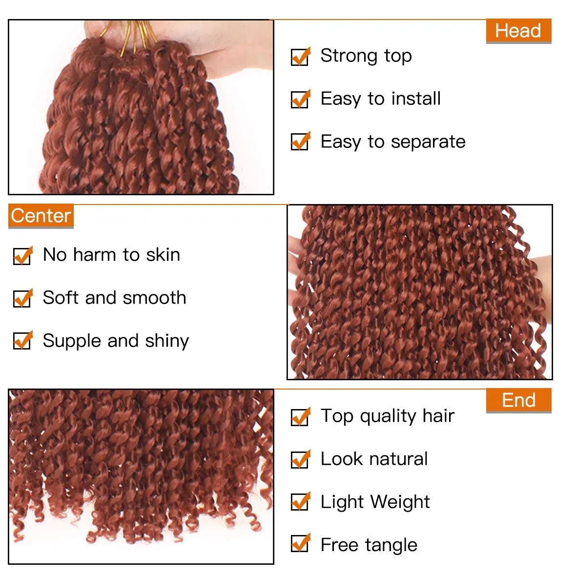 24 Inch Copper Red Passion Twist Hair 7 Packs Water Wave Crochet Hair For Butterfly Locs Goddess Locs Long Bohemian Curl Hair Synthetic Braiding Hair Extensions (24 Inch,350#)