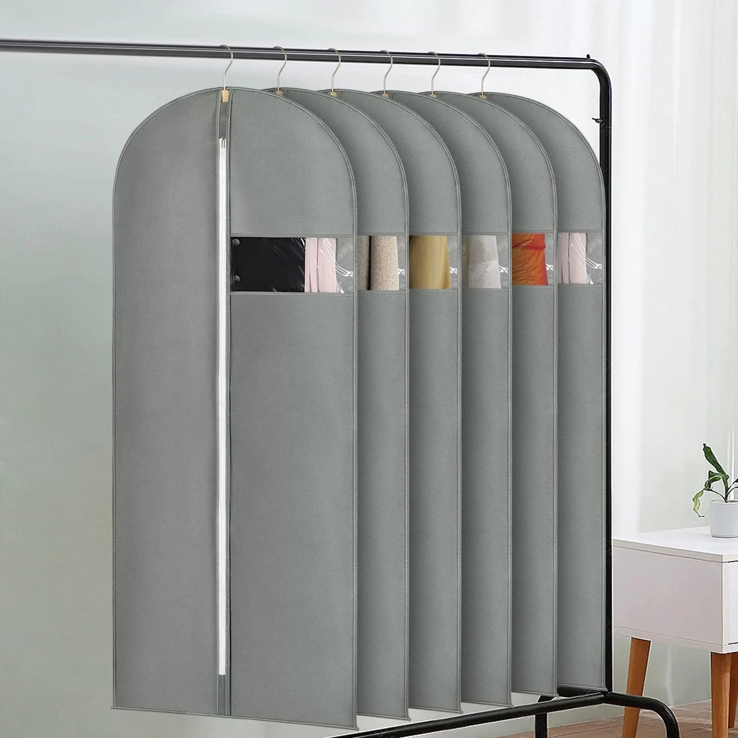24"X60"6PACK Garment Bags for Hanging Clothes Travel Suit Cover Bags for Closet Storage with Clear Window Dress Bag for Gowns Long with Zipper Non-Woven Fabric Coat Bag for men