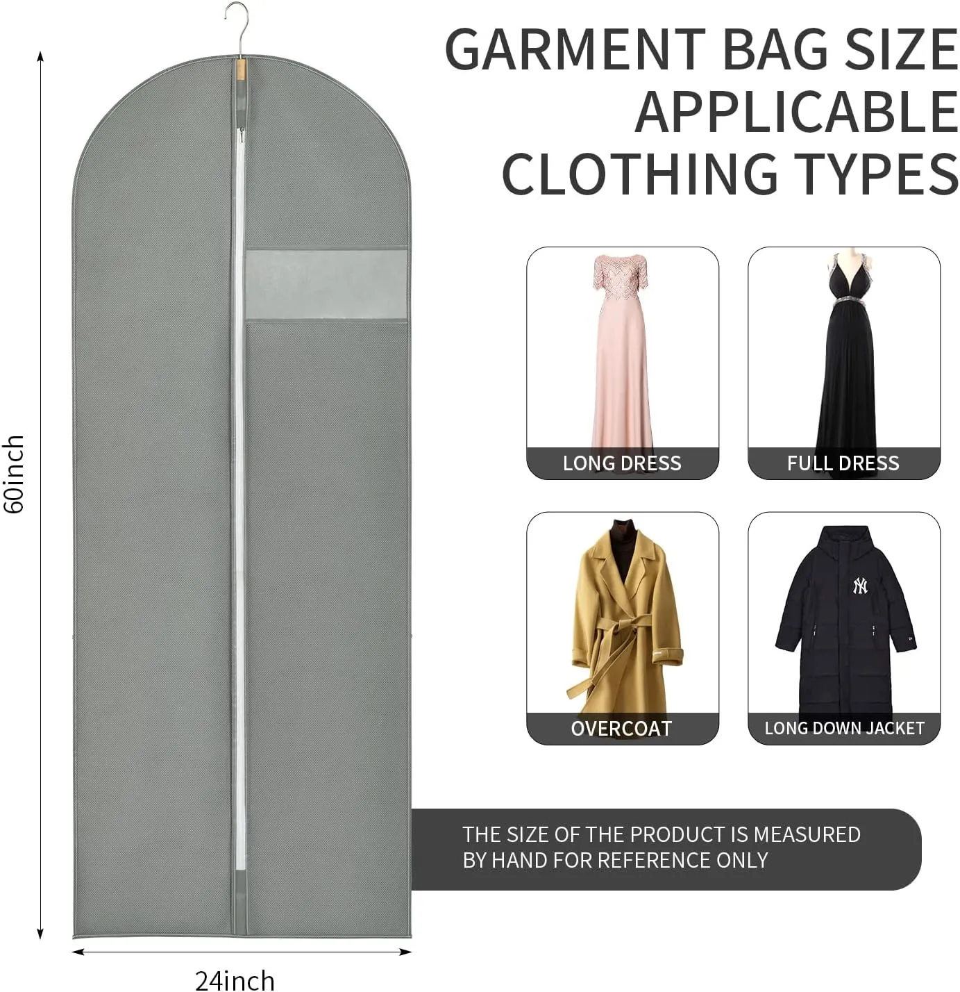 24"X60"6PACK Garment Bags for Hanging Clothes Travel Suit Cover Bags for Closet Storage with Clear Window Dress Bag for Gowns Long with Zipper Non-Woven Fabric Coat Bag for men