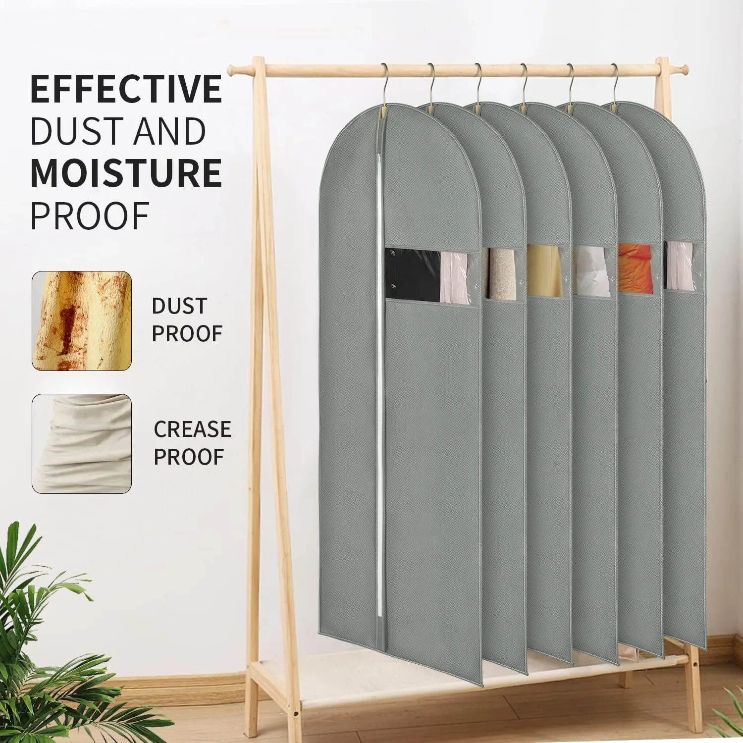 24"X60"6PACK Garment Bags for Hanging Clothes Travel Suit Cover Bags for Closet Storage with Clear Window Dress Bag for Gowns Long with Zipper Non-Woven Fabric Coat Bag for men