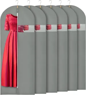 24"X60"6PACK Garment Bags for Hanging Clothes Travel Suit Cover Bags for Closet Storage with Clear Window Dress Bag for Gowns Long with Zipper Non-Woven Fabric Coat Bag for men
