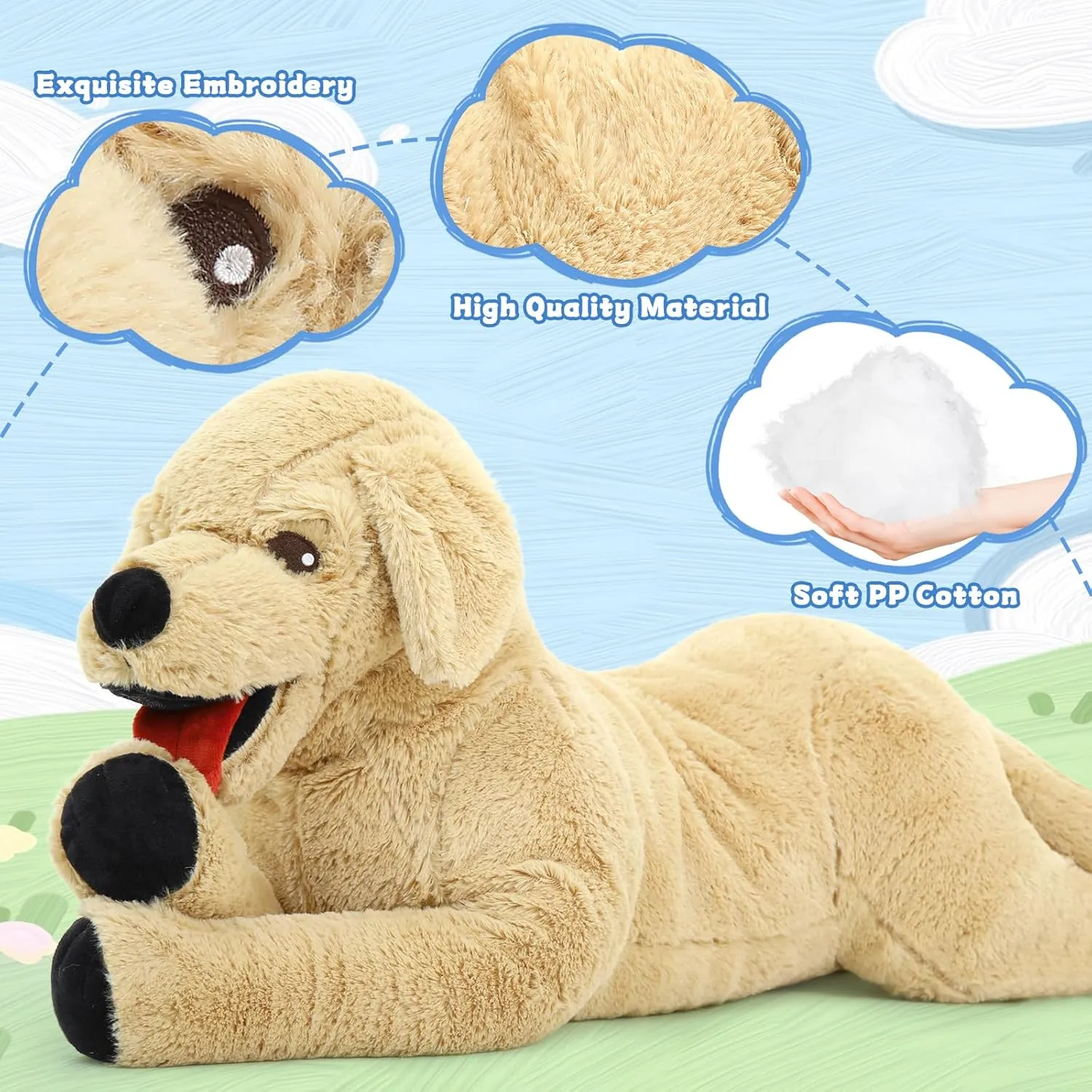 29" Dog Stuffed Animal Large Puppy Plush Golden Retriever Dogs Hugging Pillow for Kids Girlfriend, Gift for Special Day(Light Brown)