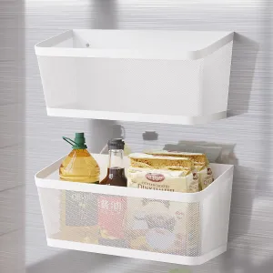 2Pcs Magnetic Spice Rack for Fridge Magnet Hanging Basket Holder for Seasonings Fruit Vegetables Coffee Beans Magnetic Organizer Shelf, Kitchen Refrigerator Organizers and Storage, Metal (2, White)
