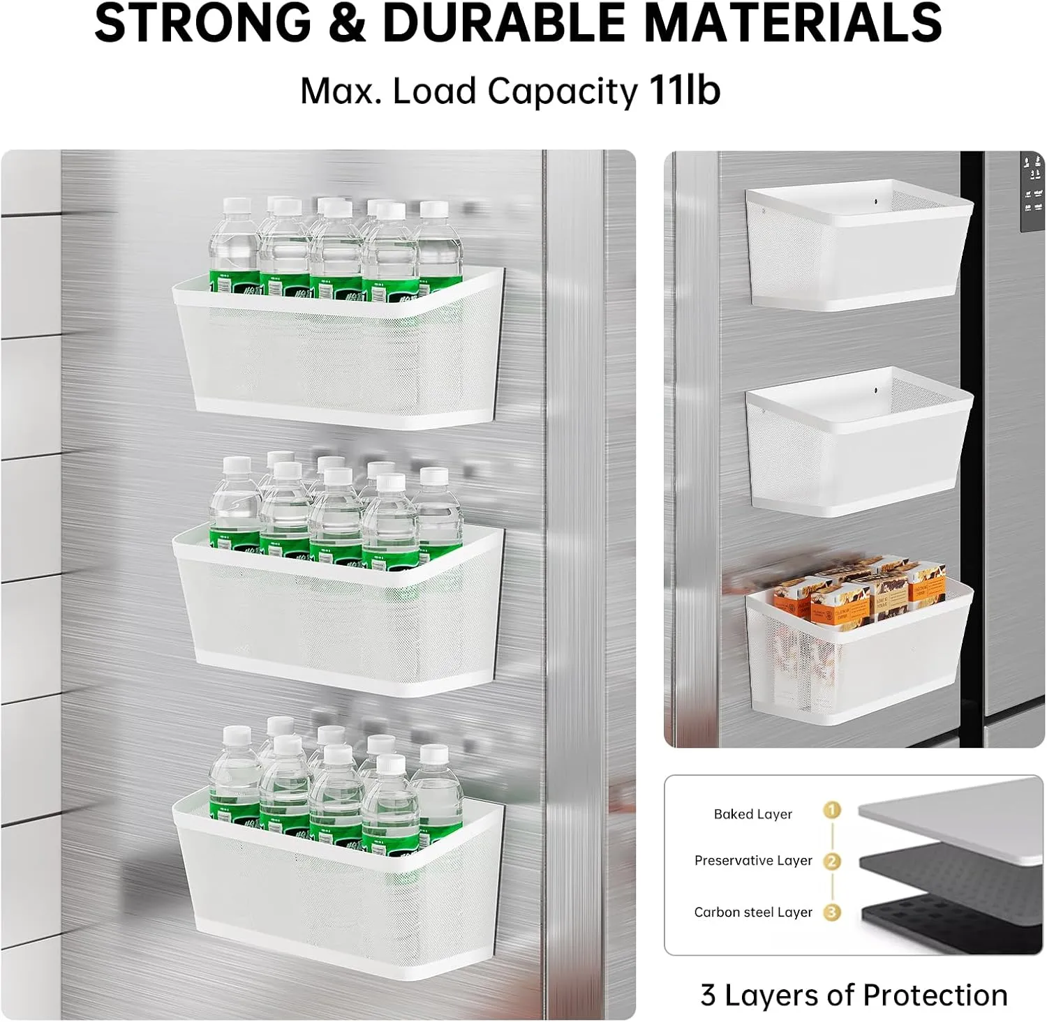 2Pcs Magnetic Spice Rack for Fridge Magnet Hanging Basket Holder for Seasonings Fruit Vegetables Coffee Beans Magnetic Organizer Shelf, Kitchen Refrigerator Organizers and Storage, Metal (2, White)