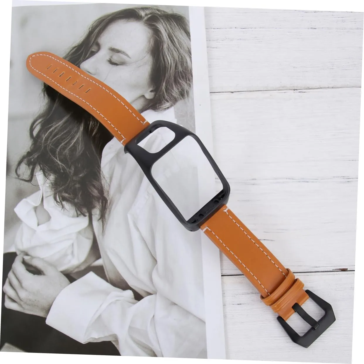 2pcs Replacement Bracelets Leather Sports Band Watch Steel Belt Coffee Women for Stainless