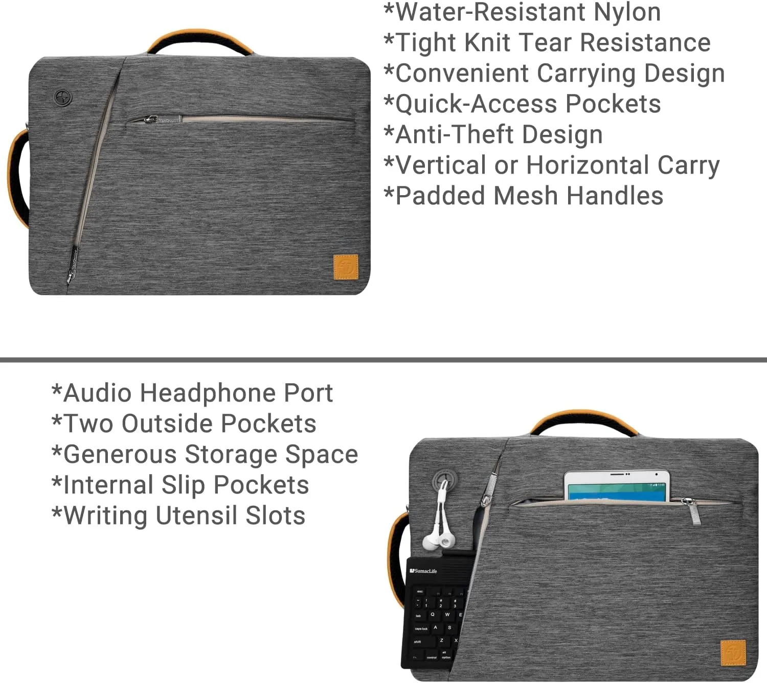 3-in-1 10 12-inch Tablet Laptop Bag for iPad 10.2" 9.7", Air 10.9" 10.5", Pro 11" 12.9" (Grey)