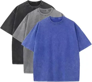 3 Pack Mens Casual T Shirts Short Sleeve Crewneck Loose Fit Summer Stylish Tops Vintage Big Tall Solid Tee Shirts