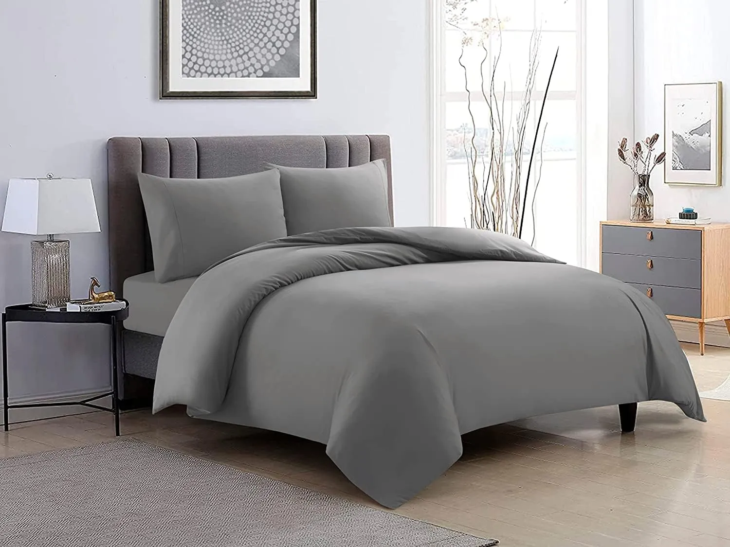 3 Piece California King Duvet Cover and 2 Pillows with Zipper Closure Grey Comforter Cover California King 98"x104"