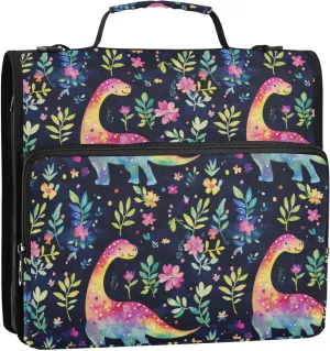 3 Rings 1.5 inch Binder with Extra Pockets with Shoulder Strap Includes Zip Pocket School Supplies Organizer for Middle School Funny Dinosaurs