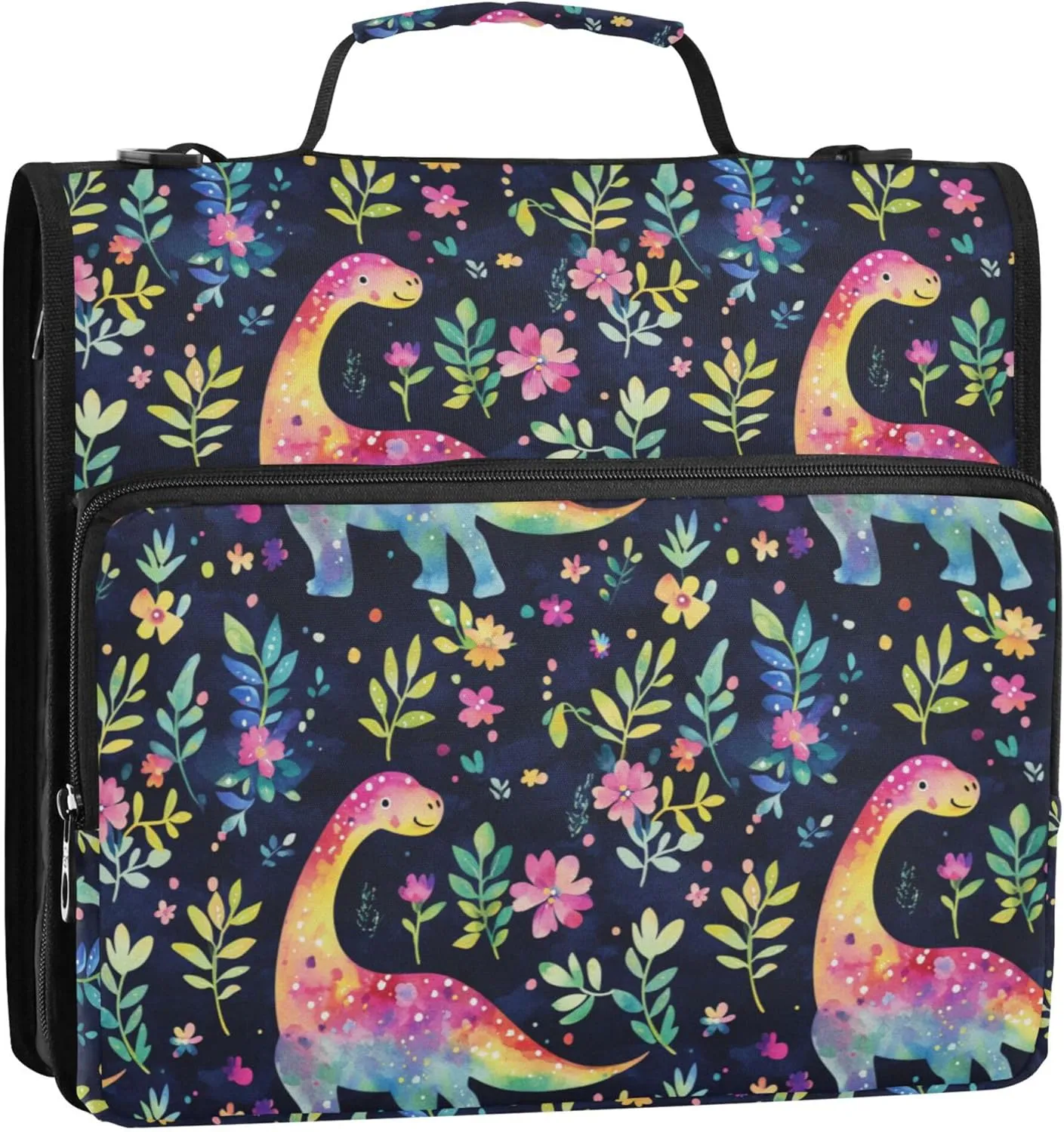 3 Rings 1.5 inch Binder with Extra Pockets with Shoulder Strap Includes Zip Pocket School Supplies Organizer for Middle School Funny Dinosaurs