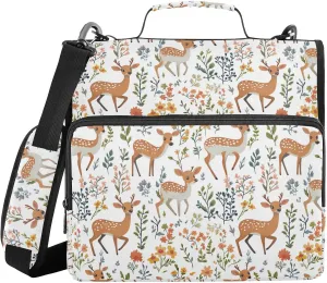 3 Rings 1.5 inch Zipper Binder with Handle Multi-Pocket Portable Home Travel Safe Storage Bag for School/Office Cute Deer