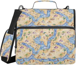 3 Rings 1.5 inch Zippered Binder Bag with Shoulder Strap & Handle Easy to Carry Portable Home Travel Safe Storage Bag for School/Office Boho Game Map