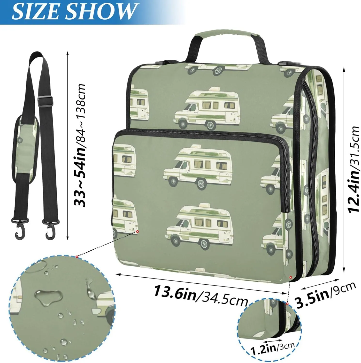 3 Rings Zipper Binder Organizer with Shoulder Strap Laege Capacity School Supplies Organizer for School and Office Camper Caravan Car