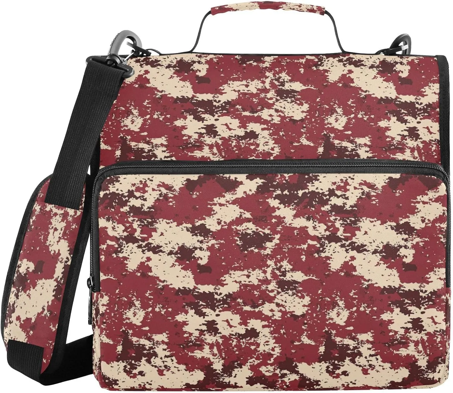 3 Rings Zipper Binder Organizer with Shoulder Strap Multiple Pockets School Binders Organizer for School Camouflage Burgundy