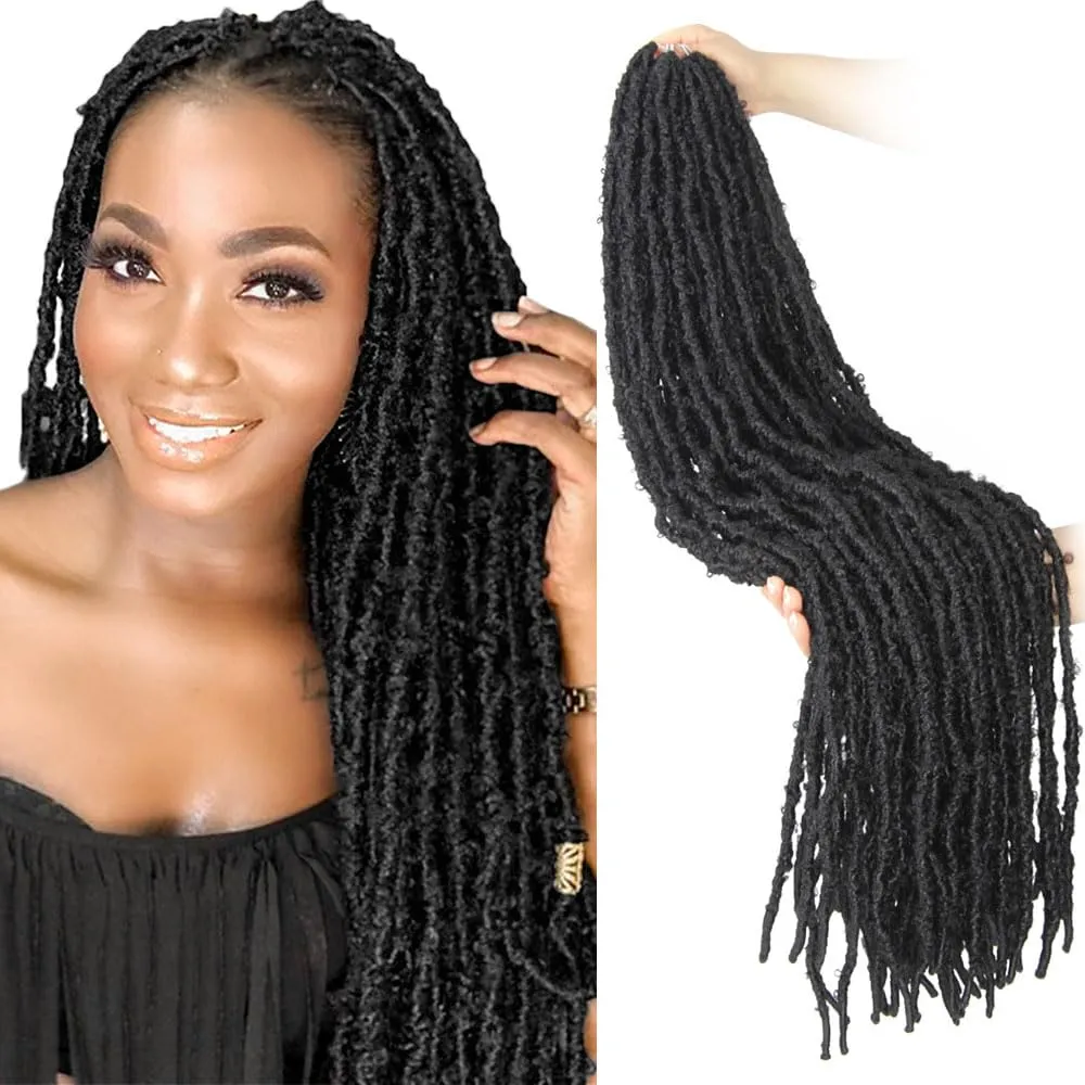 30 Inch Light Weight Butterfly Locs Crochet Hair 8 Packs Long Black Distressed Butterfly Faux Locs Crochet Hair, 2#