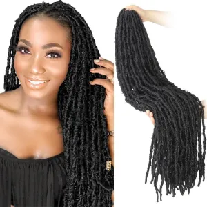 30 Inch Light Weight Butterfly Locs Crochet Hair 8 Packs Long Black Distressed Butterfly Faux Locs Crochet Hair, 2#