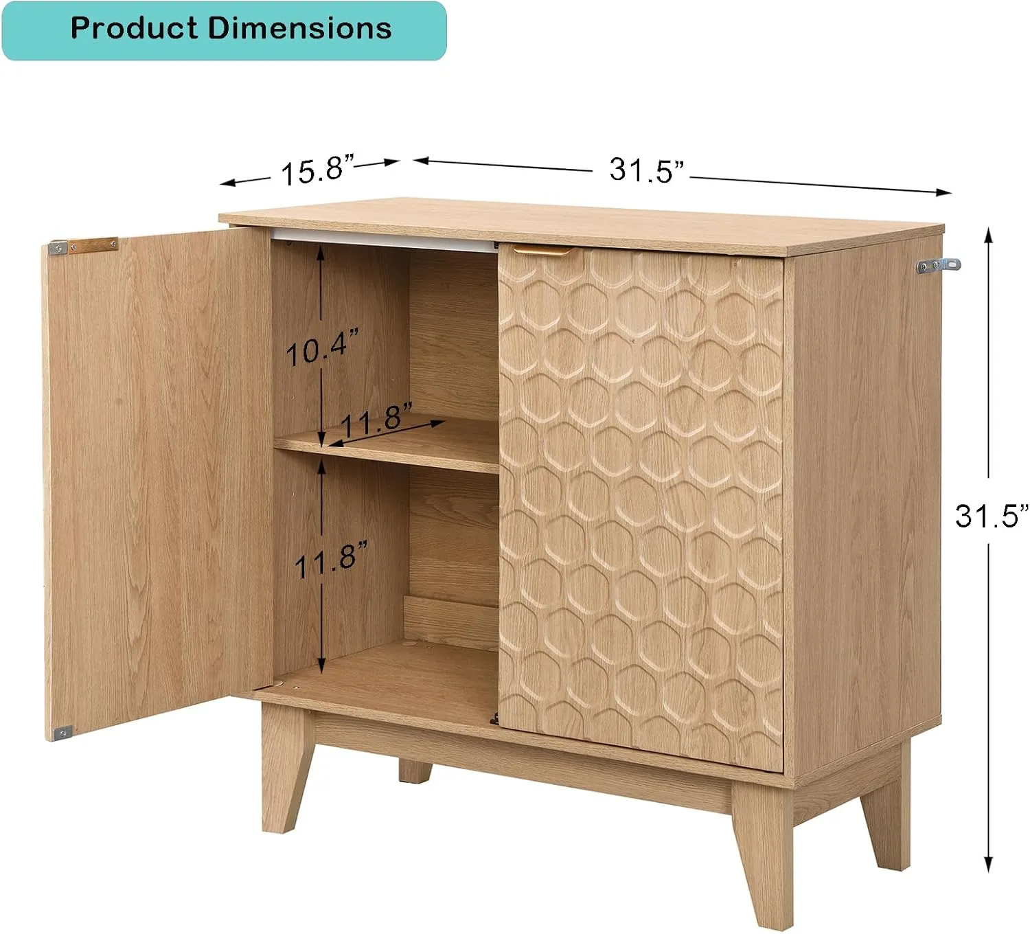 31.5” Fluted Sideboard Buffet Storage Cabinet with LED Lights, Modern Accent Cabinet Natural, 2 Doors Kitchen Credenza for Living Room with Adjustable Shelf