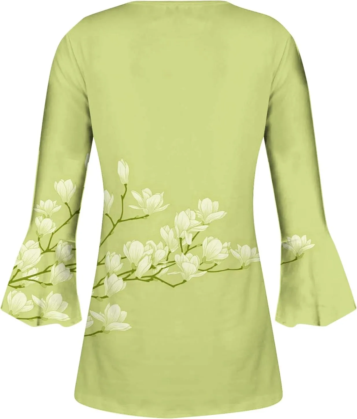 3/4 Length Sleeve Womens Top Fashion Vintage Floral Print Bohemian Shirt Causal Dressy Boho Button Up Blouse Pullover