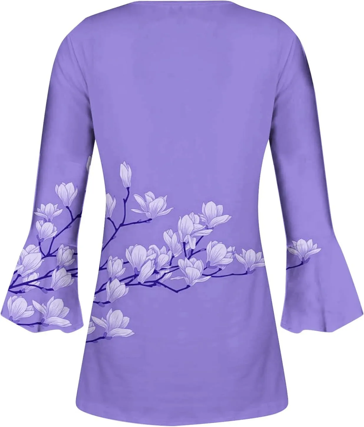 3/4 Length Sleeve Womens Top Fashion Vintage Floral Print Bohemian Shirt Causal Dressy Boho Button Up Blouse Pullover
