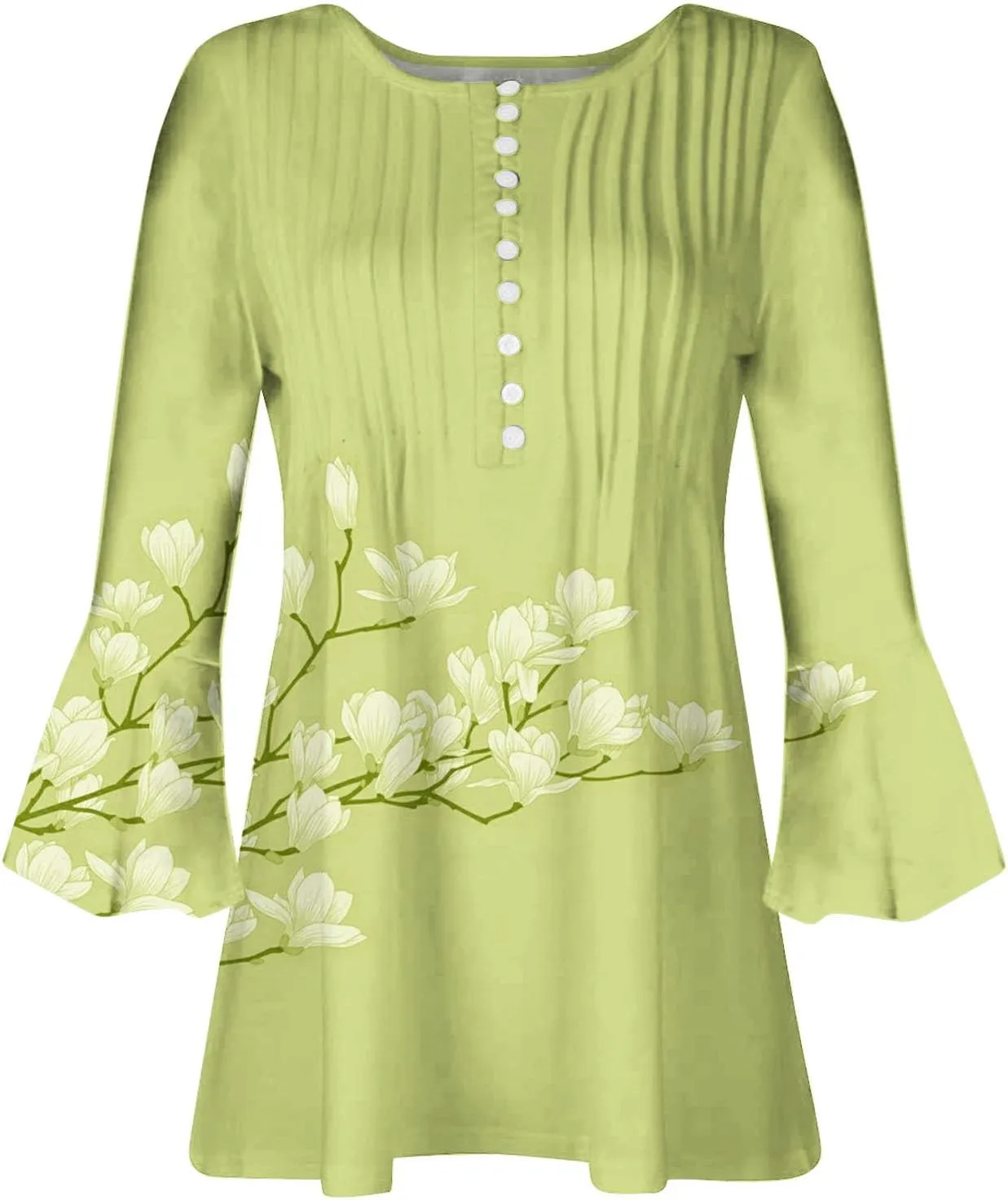 3/4 Length Sleeve Womens Top Fashion Vintage Floral Print Bohemian Shirt Causal Dressy Boho Button Up Blouse Pullover