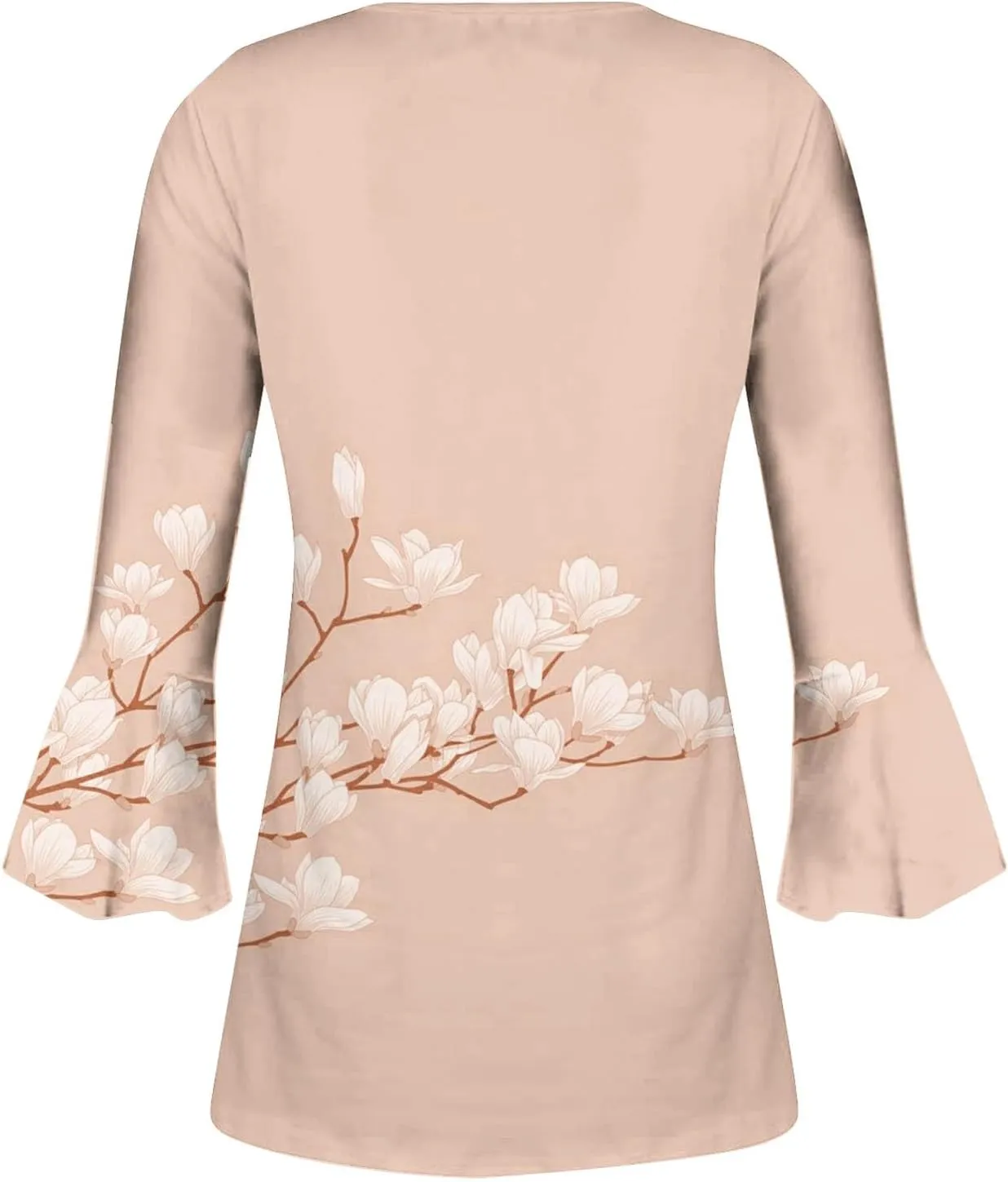 3/4 Length Sleeve Womens Top Fashion Vintage Floral Print Bohemian Shirt Causal Dressy Boho Button Up Blouse Pullover