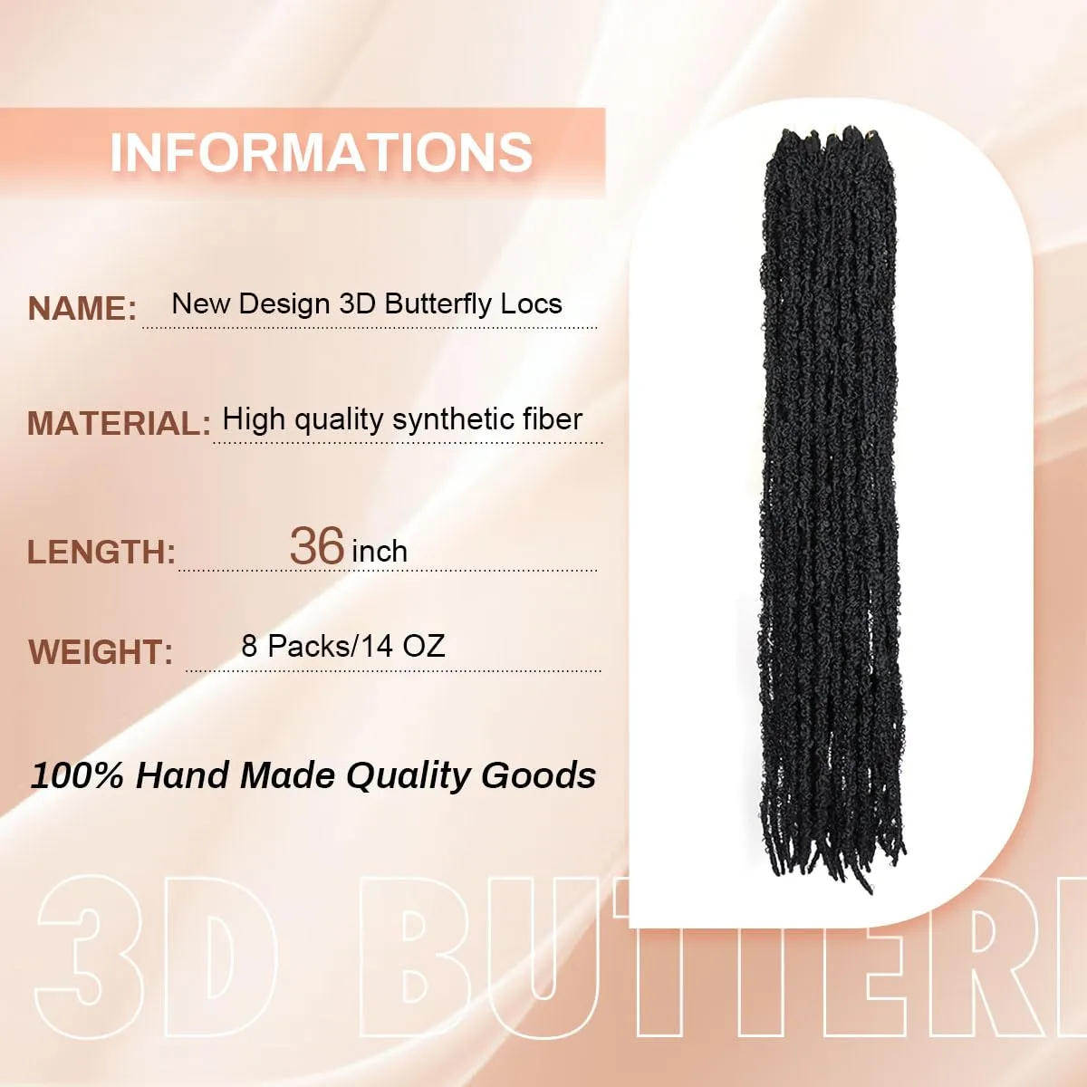 36 Inch Distressed Butterfly Locs Crochet Hair, 8 Packs Pre Looped Thick Distressed Locs Crochet Hair Long Black Butterfly Jumbo Loc Light Weight Soft Faux Locs(36Inch - 8Pack, 1B)