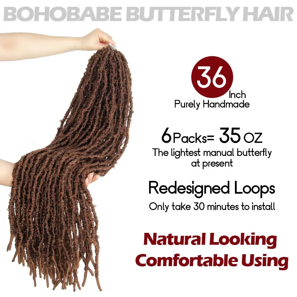 36 Inch Light Weight Butterfly Locs Crochet Hair 6 Packs Long Distressed Butterfly Faux Locs Crochet Hair, 30#