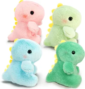 4 Pack Cute Dinosaur Stuffed Animal Plush Toys for Kids and Babies, Kawaii Dinosaur Plushies, Colorful Animals Plushie, Stuffed Dino Plush Toys for Christmas Decorations, Valentines Day Gifts