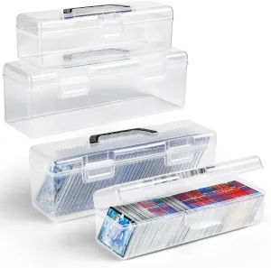 4 Pack Trading Cards Storage Boxes, 2 Different Clear Plastic Playing Card Case Size for 400  Toploaders and 5000  Standard Cards, Portable for Collectibles