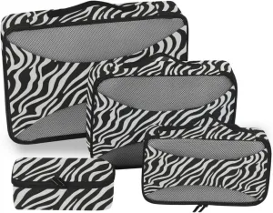 4 Pcs set organizer for luggage Mesh Travel Essentials Black White Strips portable cubes for diaper bag