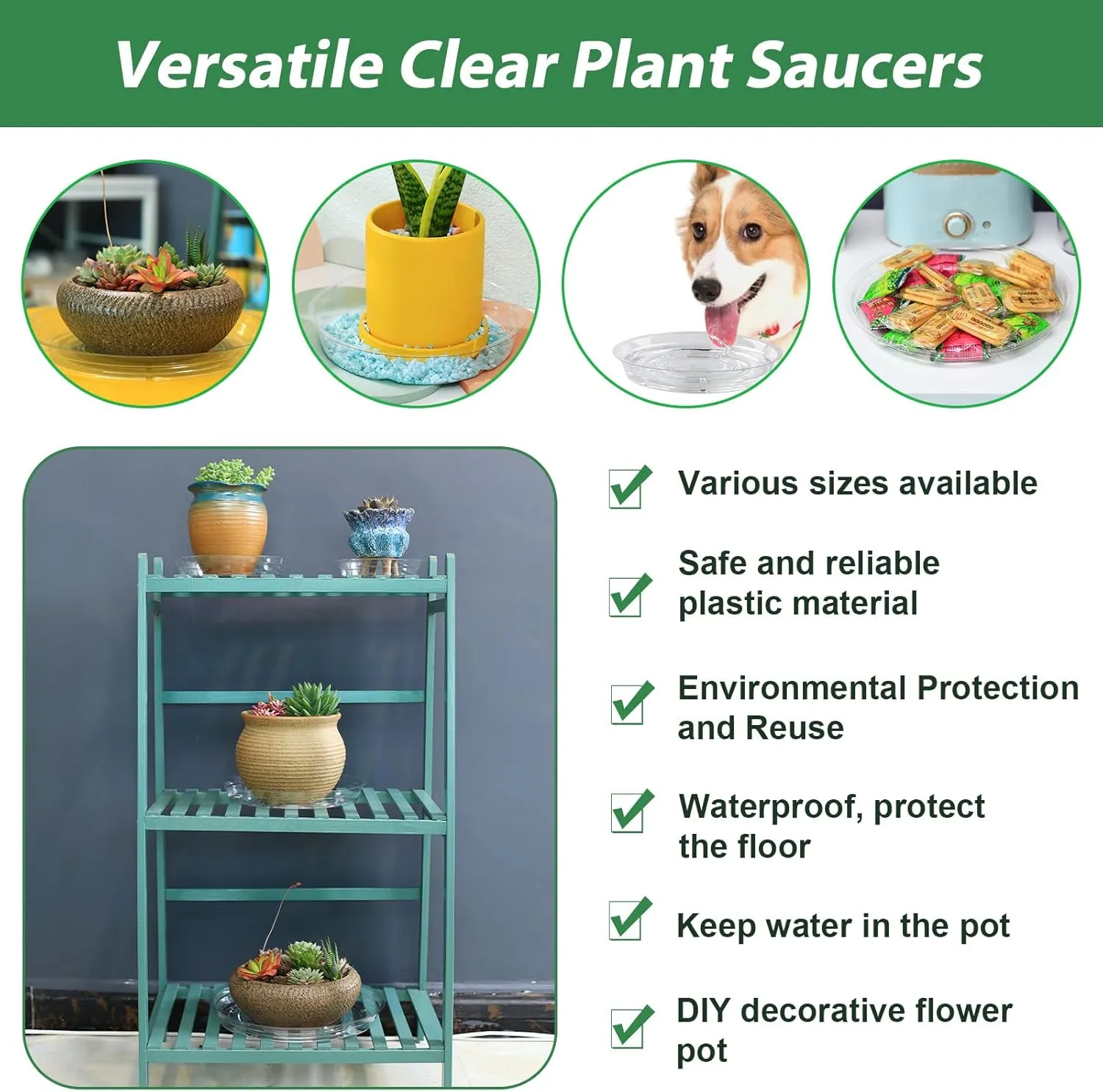 40 Pack 10 Inch Plant Saucer Clear Plant Saucers for Outdoors Plants Drip Trays, Large Pot Saucer No Holes Pot Saucers Planter Trays for Outdoor Plants Bulk Plastic Tray for Flower Pots, Snack Storage