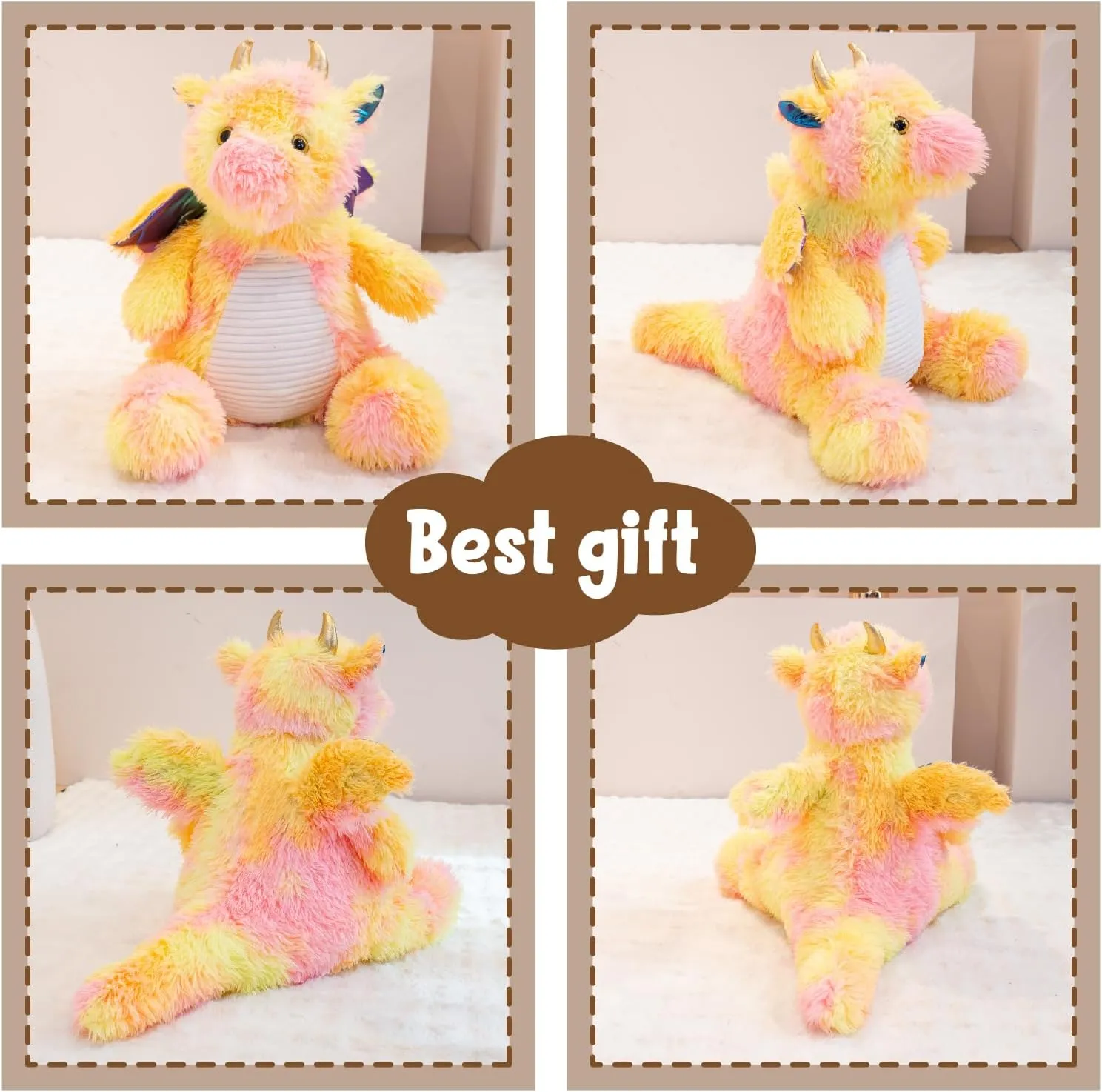 4.4 lbs Yellow Weighted Dragon Stuffed Animals, Cute Weighted Stuffed Dragon, Soft Plush Toys for Kids, 23.5"