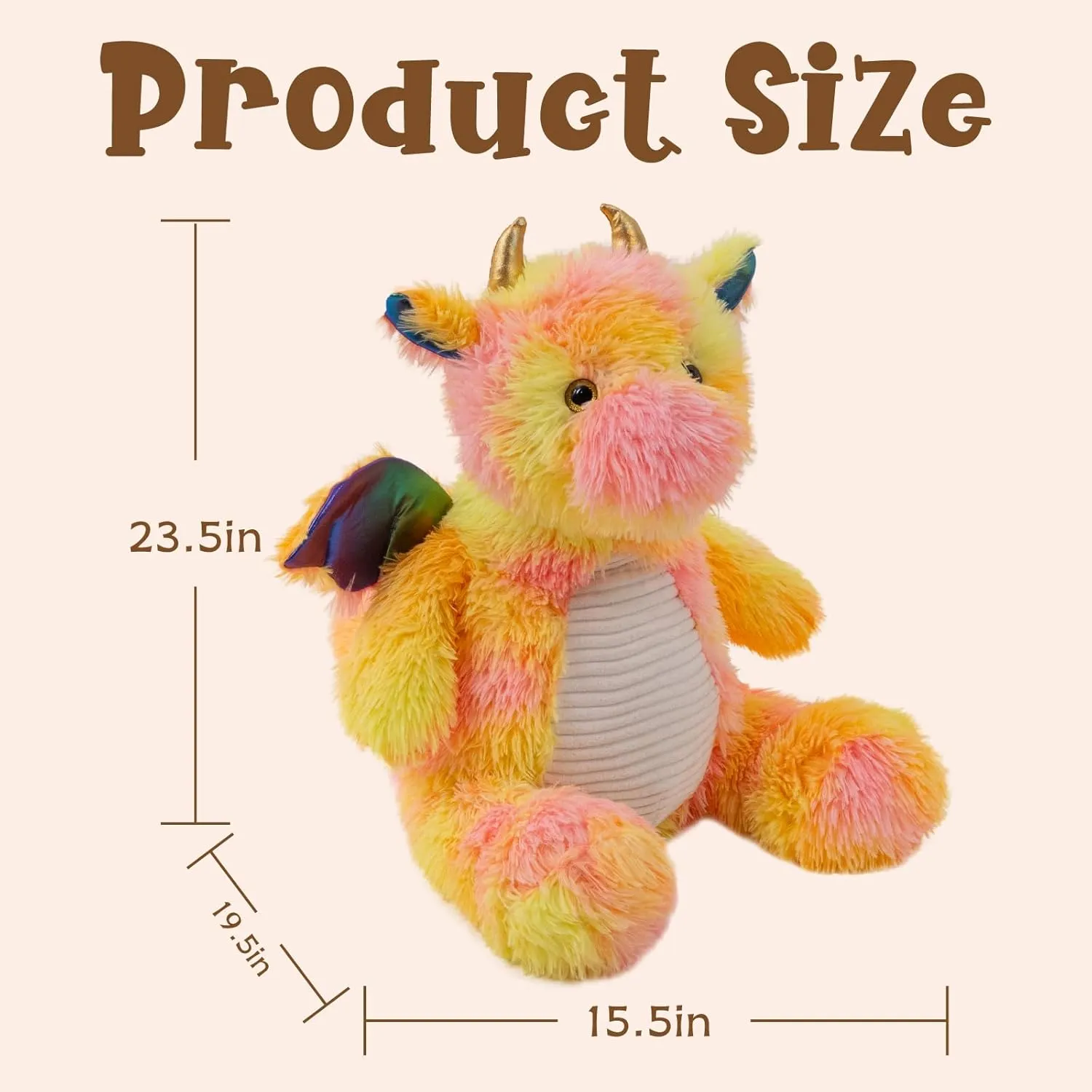 4.4 lbs Yellow Weighted Dragon Stuffed Animals, Cute Weighted Stuffed Dragon, Soft Plush Toys for Kids, 23.5"