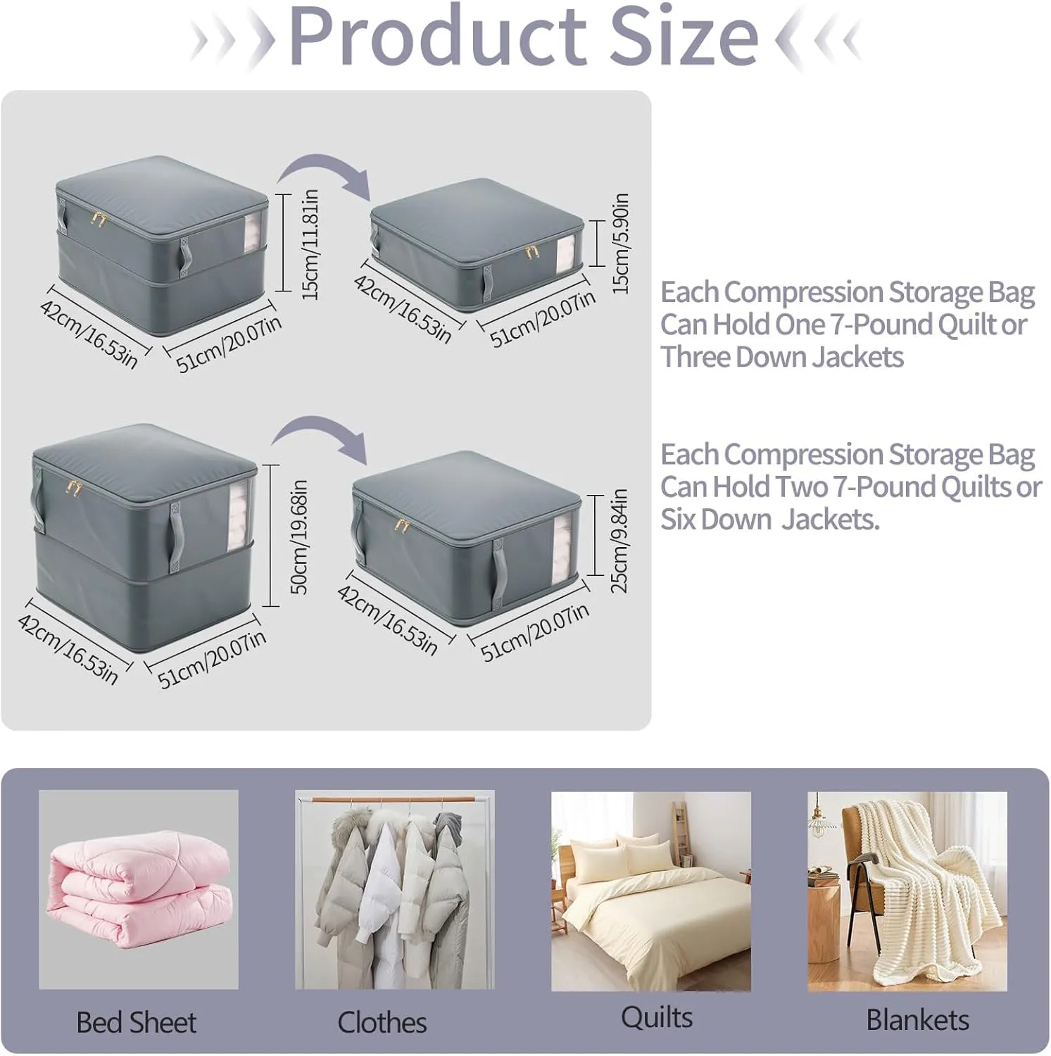 4pcs Compression Storage Bags, Large Capacity Ultra Space Saving Clothes Storage Bags for Sweater, Sheet, Bed, Blanket Storage Organizer with Window Handle