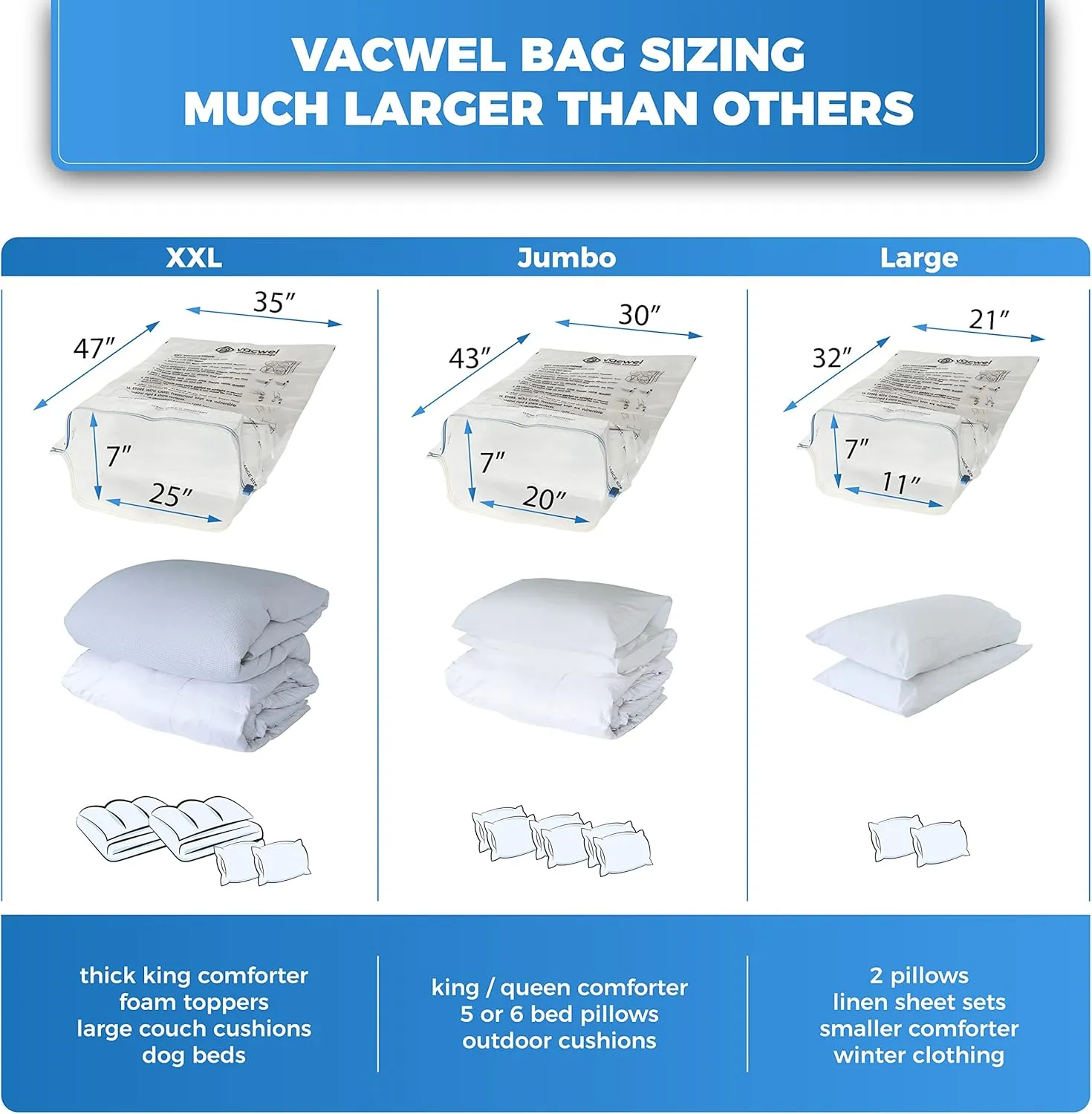 5-Pack XXL- Jumbo Space Vacuum Storage Bags for Clothing Storage - Vacuum Space Bags for Comforters, Blankets and Clothes - 5x XXL Size (47x35in)