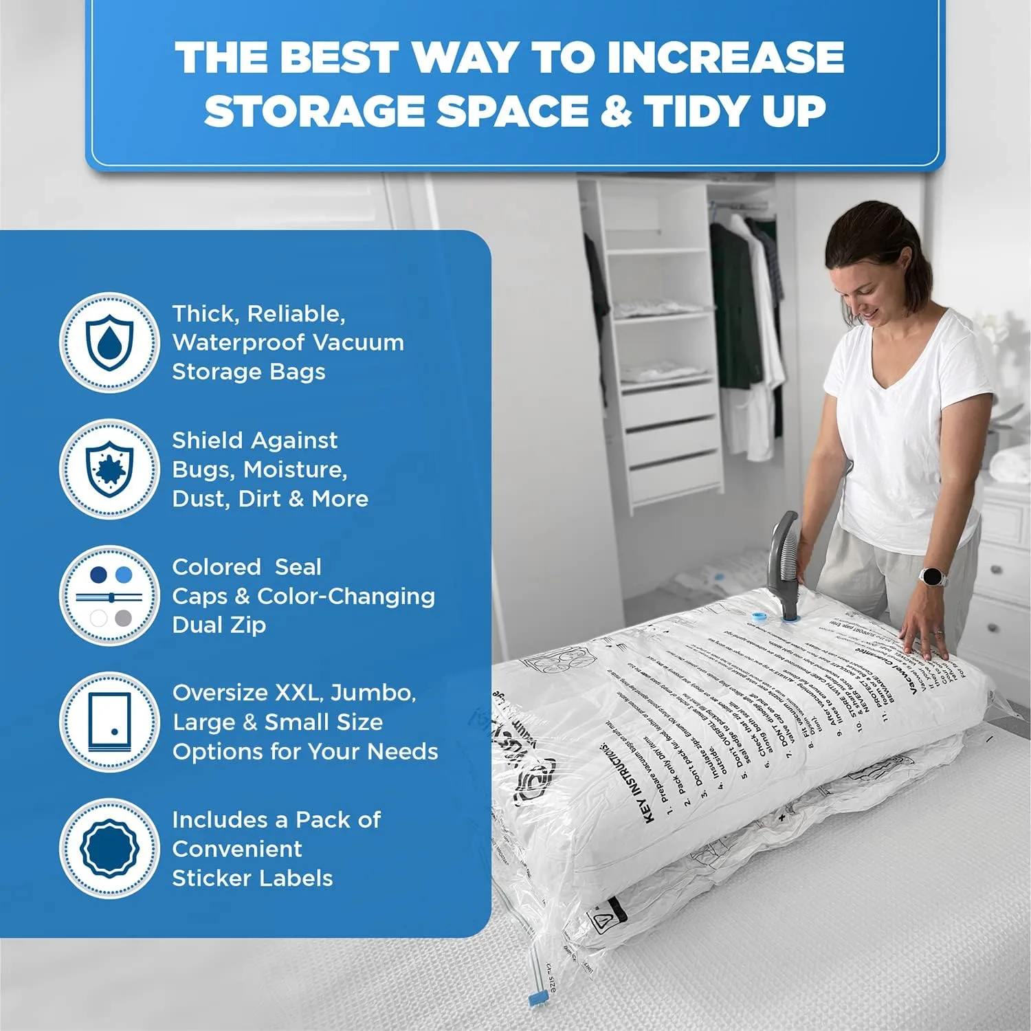 5-Pack XXL- Jumbo Space Vacuum Storage Bags for Clothing Storage - Vacuum Space Bags for Comforters, Blankets and Clothes - 5x XXL Size (47x35in)