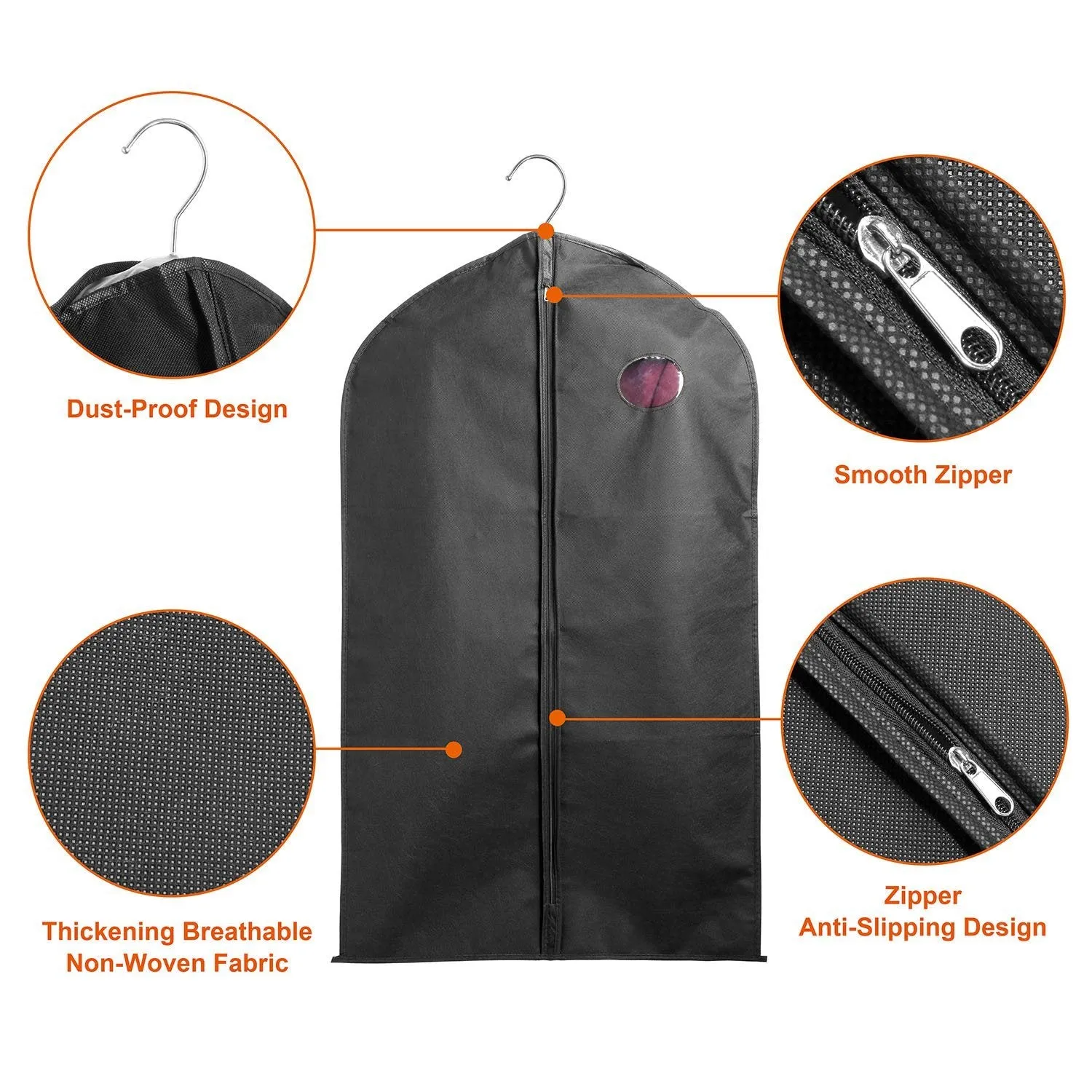 5-Piece: 39" Garment Bags Hanging Suit Bags Covers