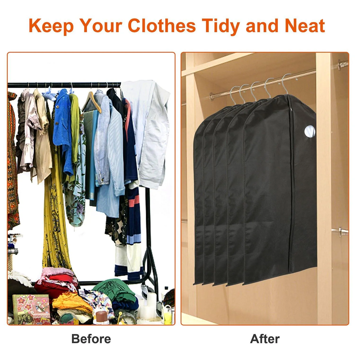5-Piece: 39" Garment Bags Hanging Suit Bags Covers
