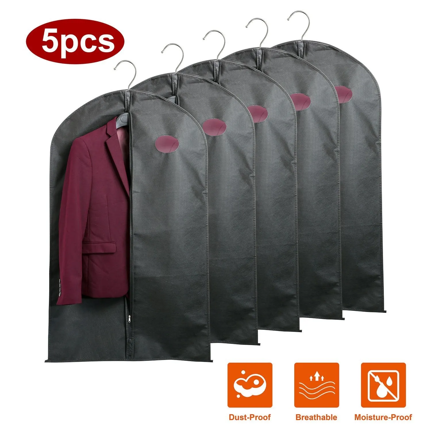 5-Piece: 39" Garment Bags Hanging Suit Bags Covers