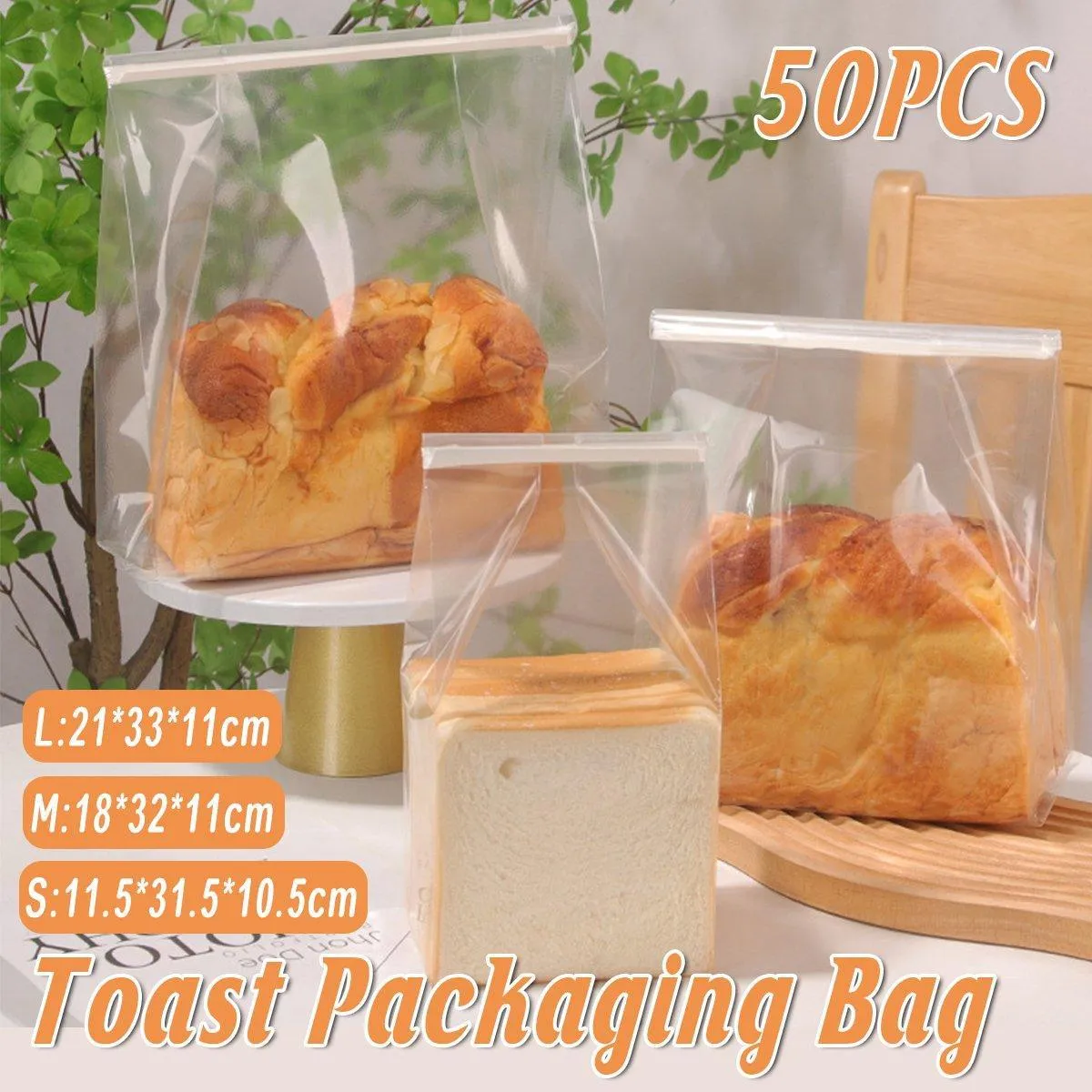 50pcs Resealable Clear Bread Toast Bags Food Storage Airtight Packaging