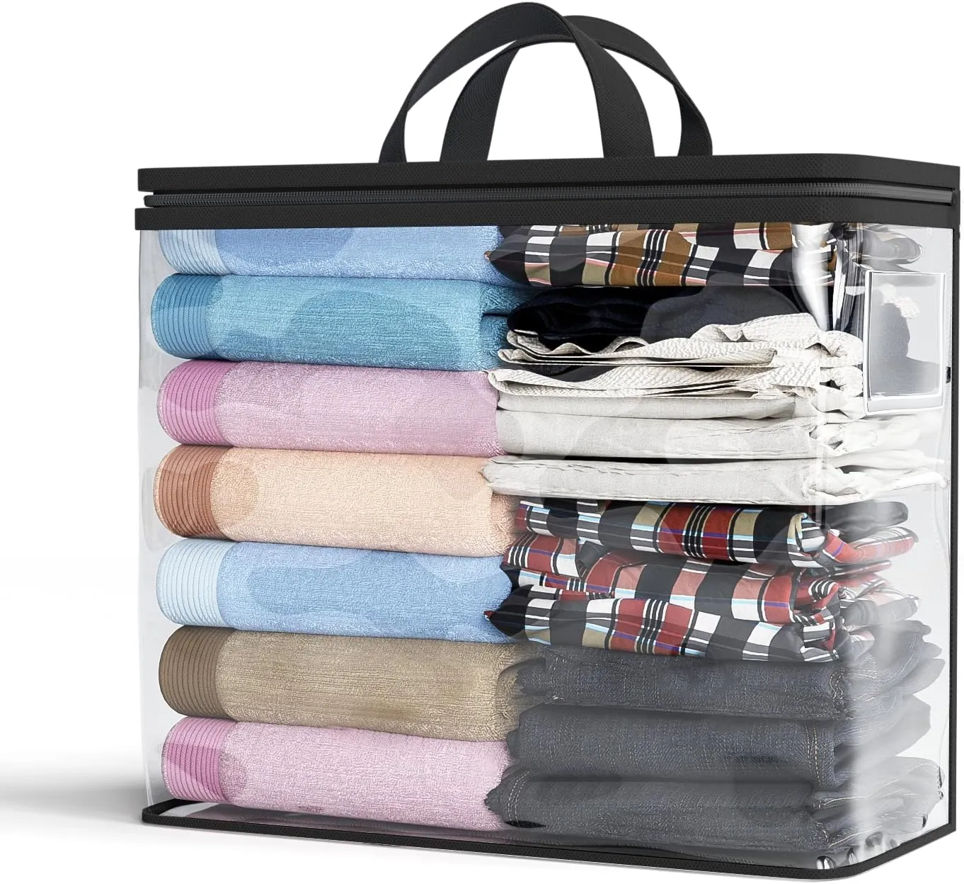 5PACK Clear Zippered Storage Bags for Clothes, 22L Closet Organizers Bag, and Blanket Storage Bags for Bedding, Linen, Blankets, Comforters, Clothing & Toys (Black)