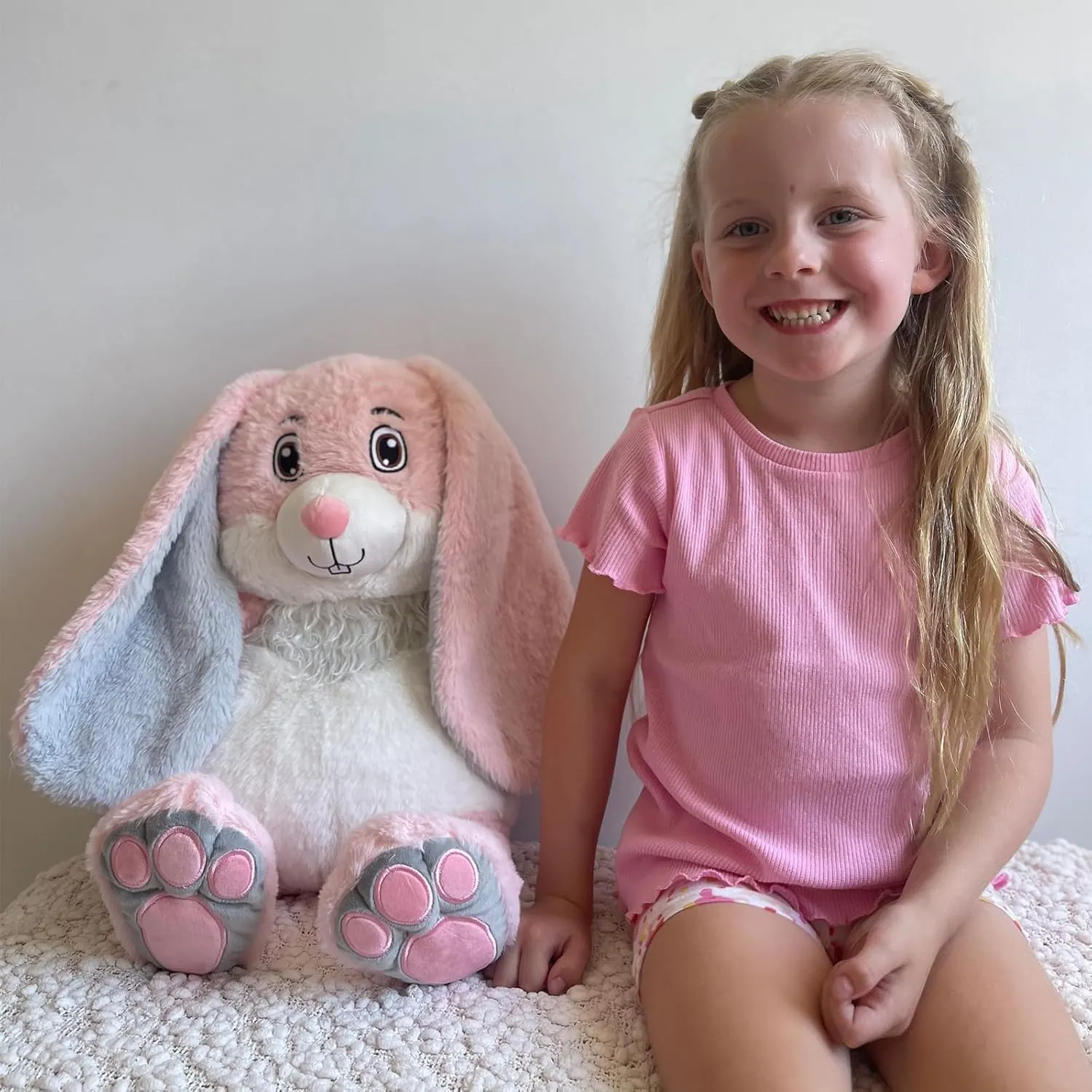 5Pcs Bunny Stuffed Animal, 18 Inches Mother Rabbit Plush with 4 Baby Bunny Stuffed Toys in Zippered Back, Easter Christmas Baby Shower Birthdy Gift for Boys Girls Kids, Party Decor