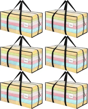 6 Pack 85L Moving Bags, Heavy Duty Moving Totes, Clear Waterproof Storage Bag with tag Window, Large Packing Bags with Zips for Clothes Storage Moving Travelling Camping