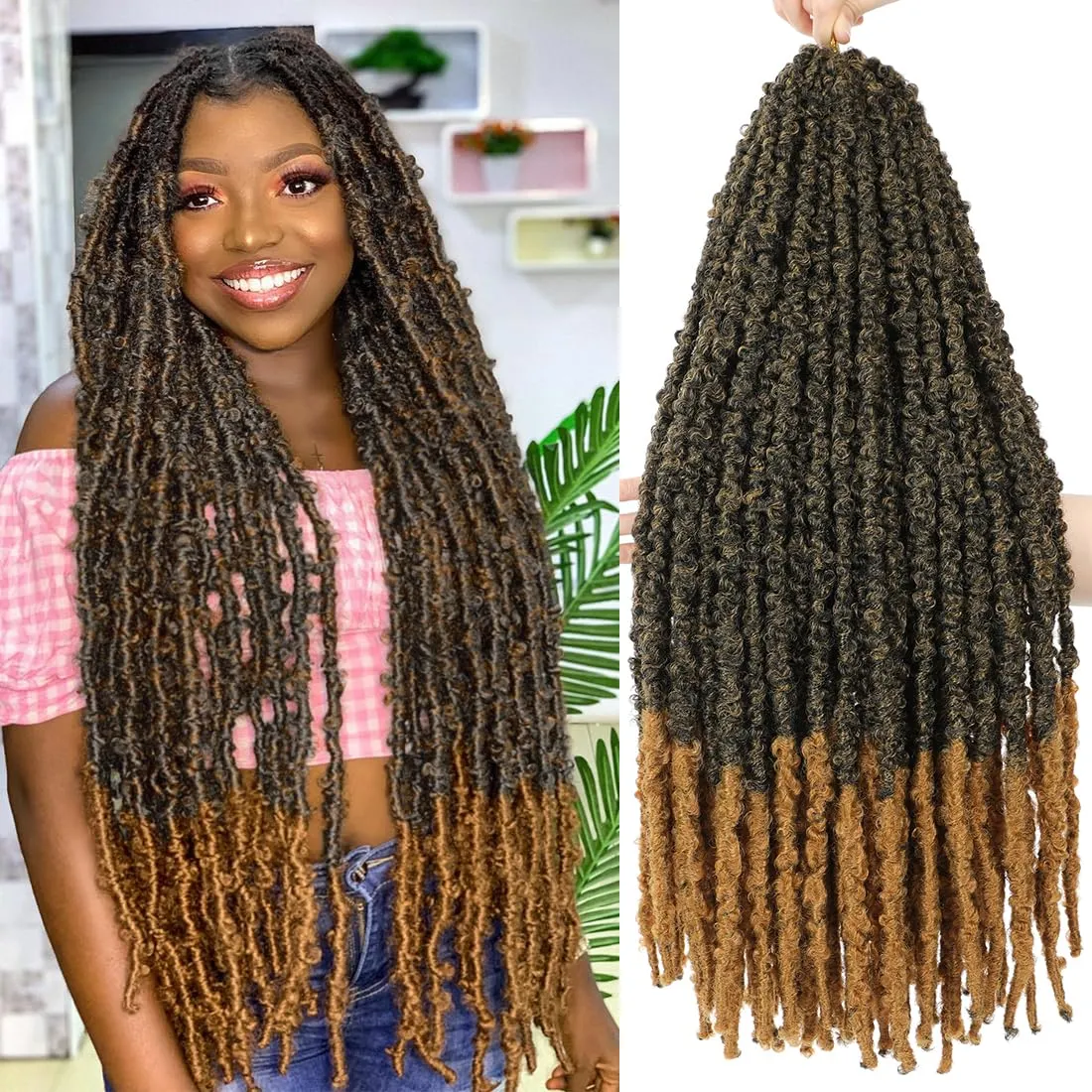 6 Packs Butterfly Locs Crochet Hair 24 inch Distressed Long Butterfly Crochet Hair Locs Handmade Pre-looped Soft Locs For Black Women(24inch,T27)