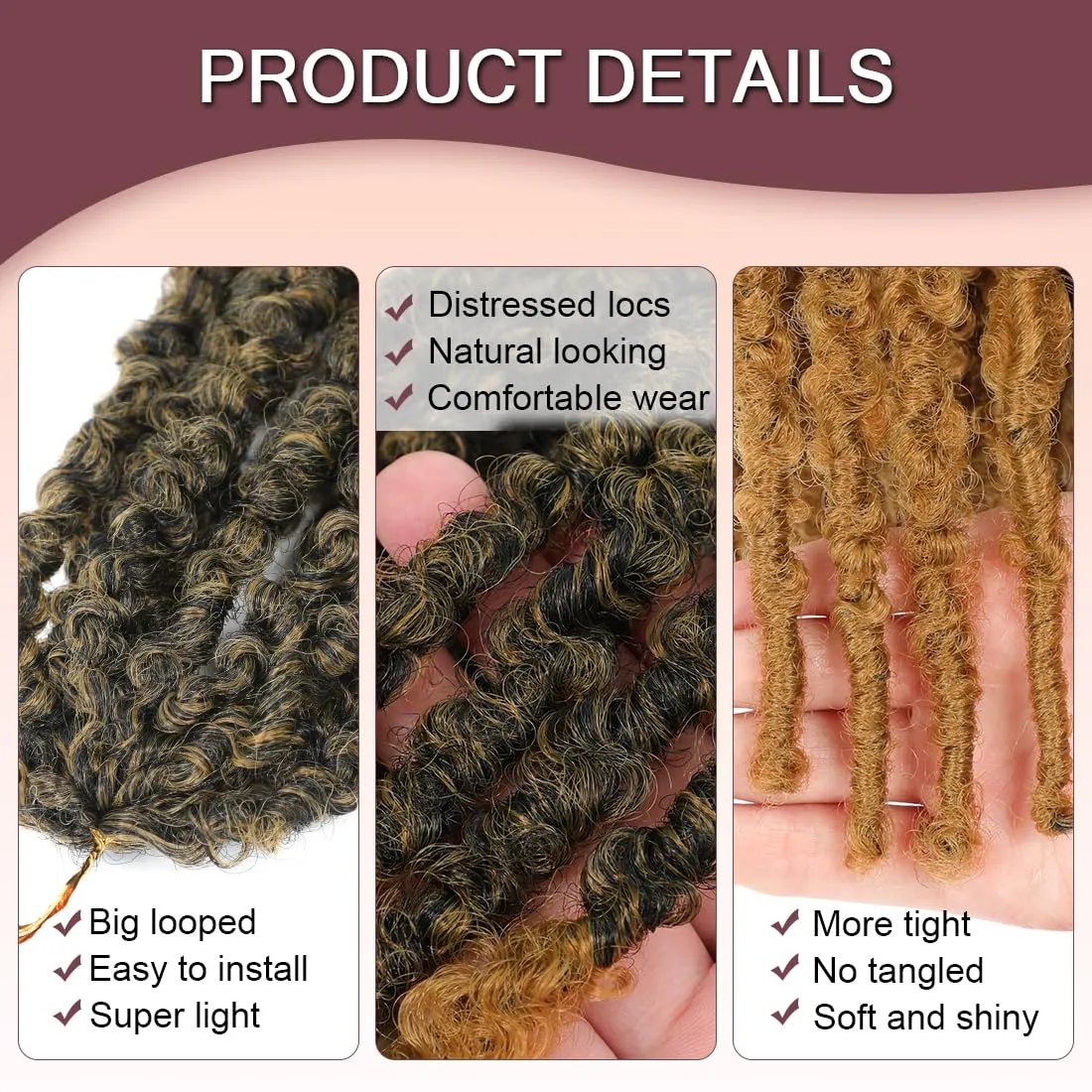 6 Packs Butterfly Locs Crochet Hair 24 inch Distressed Long Butterfly Crochet Hair Locs Handmade Pre-looped Soft Locs For Black Women(24inch,T27)
