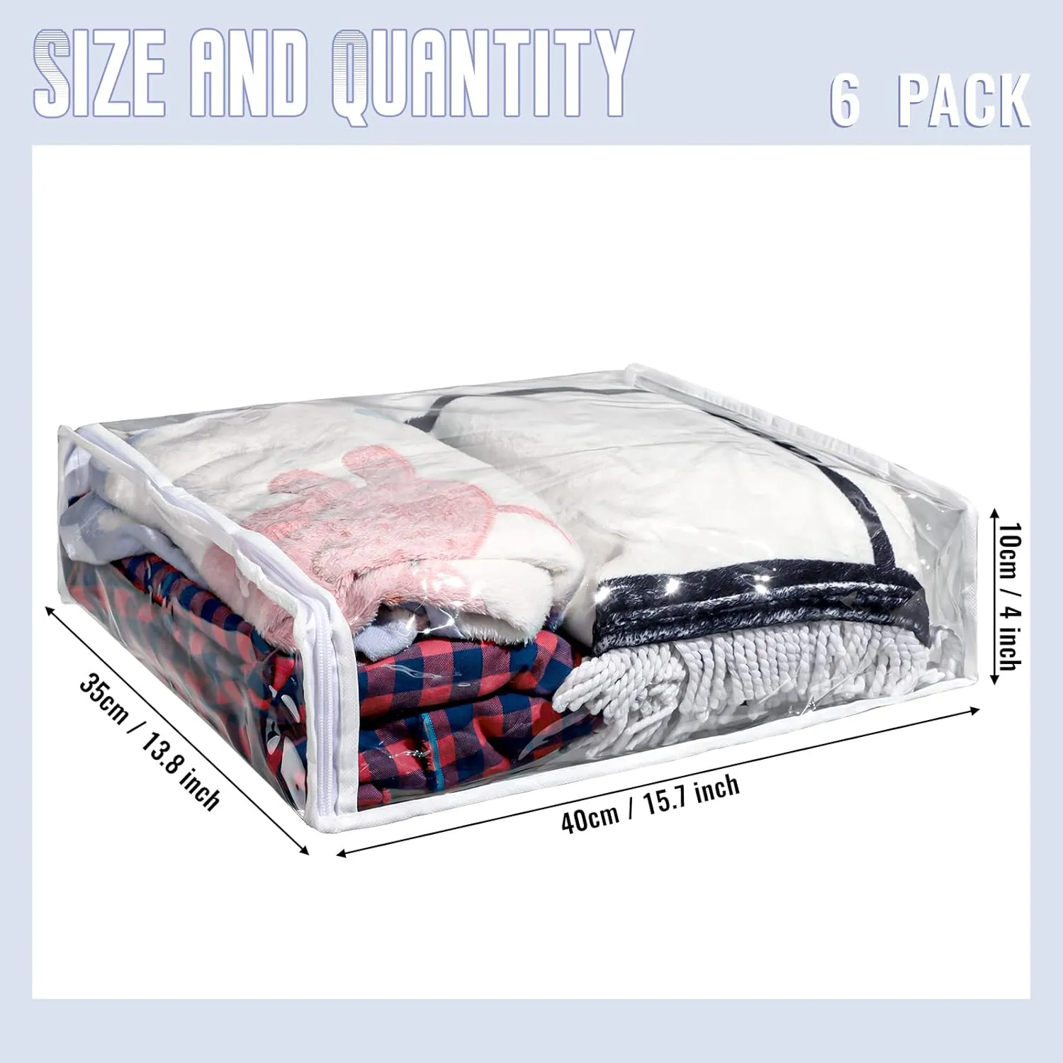 6 Packs Clear Zippered Storage Bags Sweater Bags Plastic Storage for Blankets Clothes Bed Sheet Organizer with Zipper for Closet Linen Sweater Bed Sheet Clothes Pillow(16 x 14 x 4 Inch)